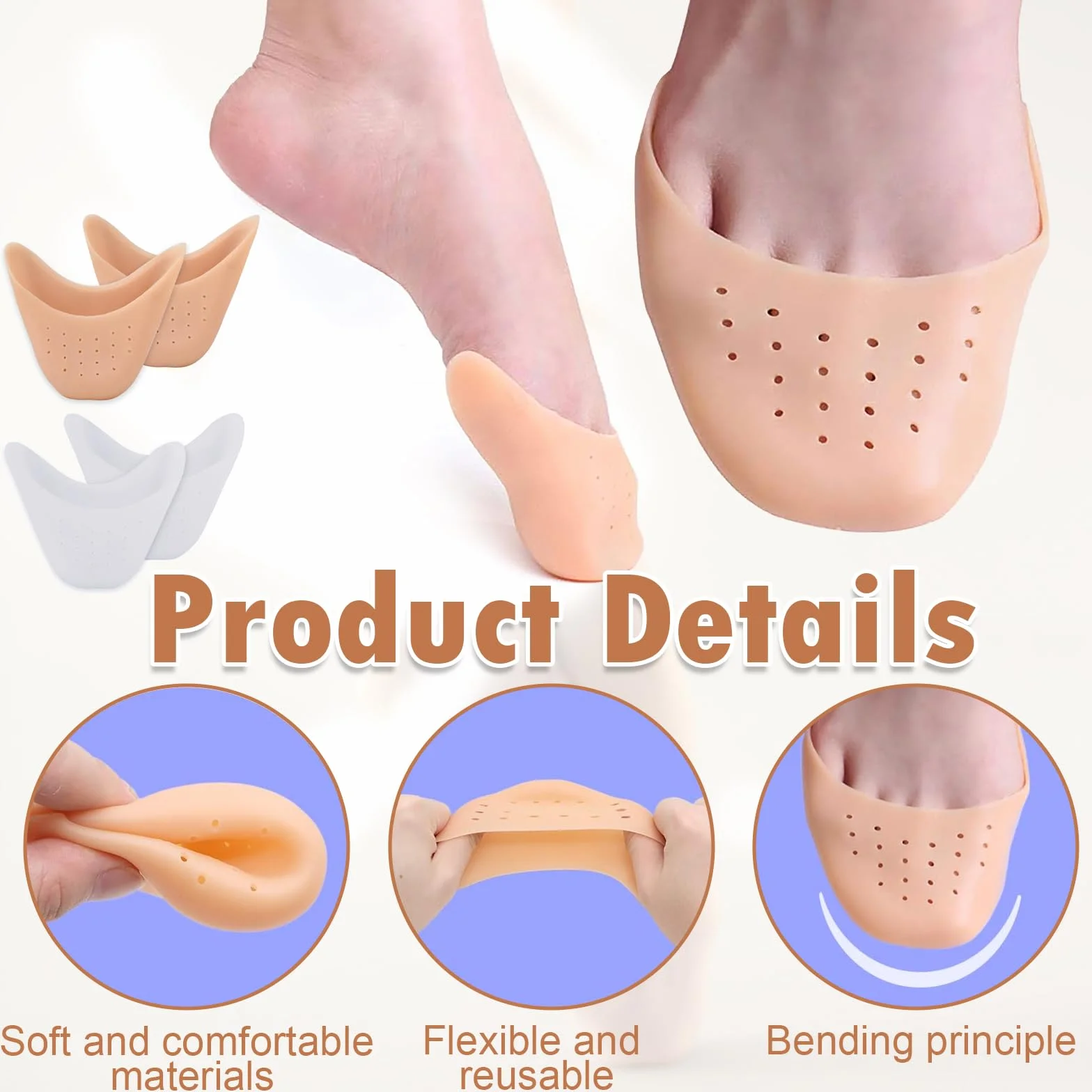 Proteggi Dita Piedi in Silicone Gel 4 Paia Traspiranti con Fori Copridita per Scarpe