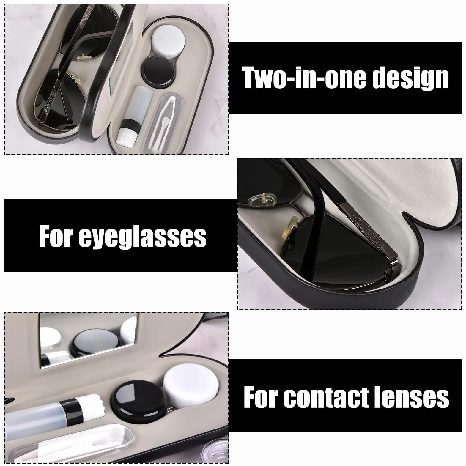 Custodia per Occhiali da Vista e Lenti a Contatto 2 in 1 con Specchio e Pinzetta Portatile