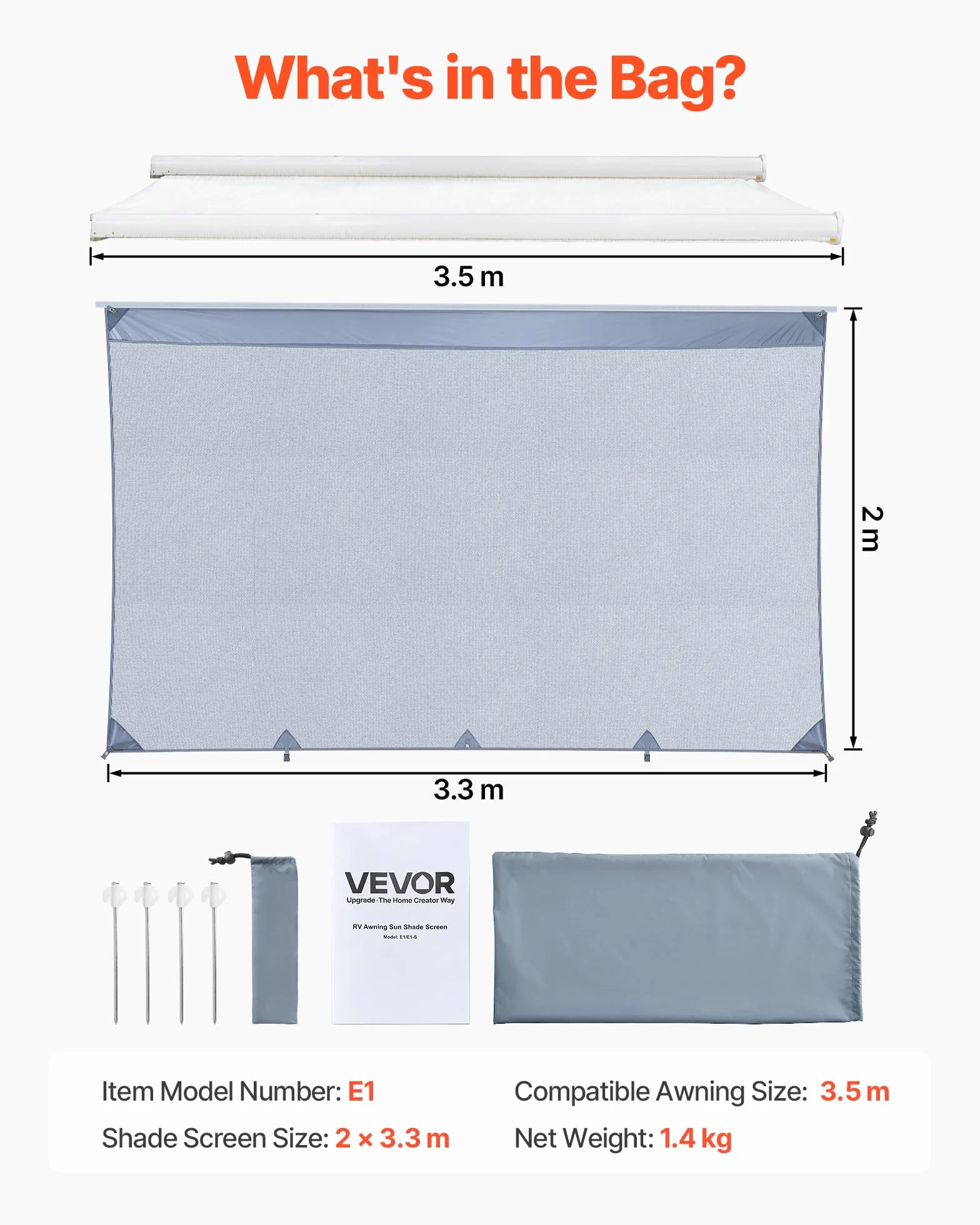 VEVOR Pannello Frontale Tenda da Sole per Camper 2 x 3,3 m Parasole Frangisole Parete Laterale