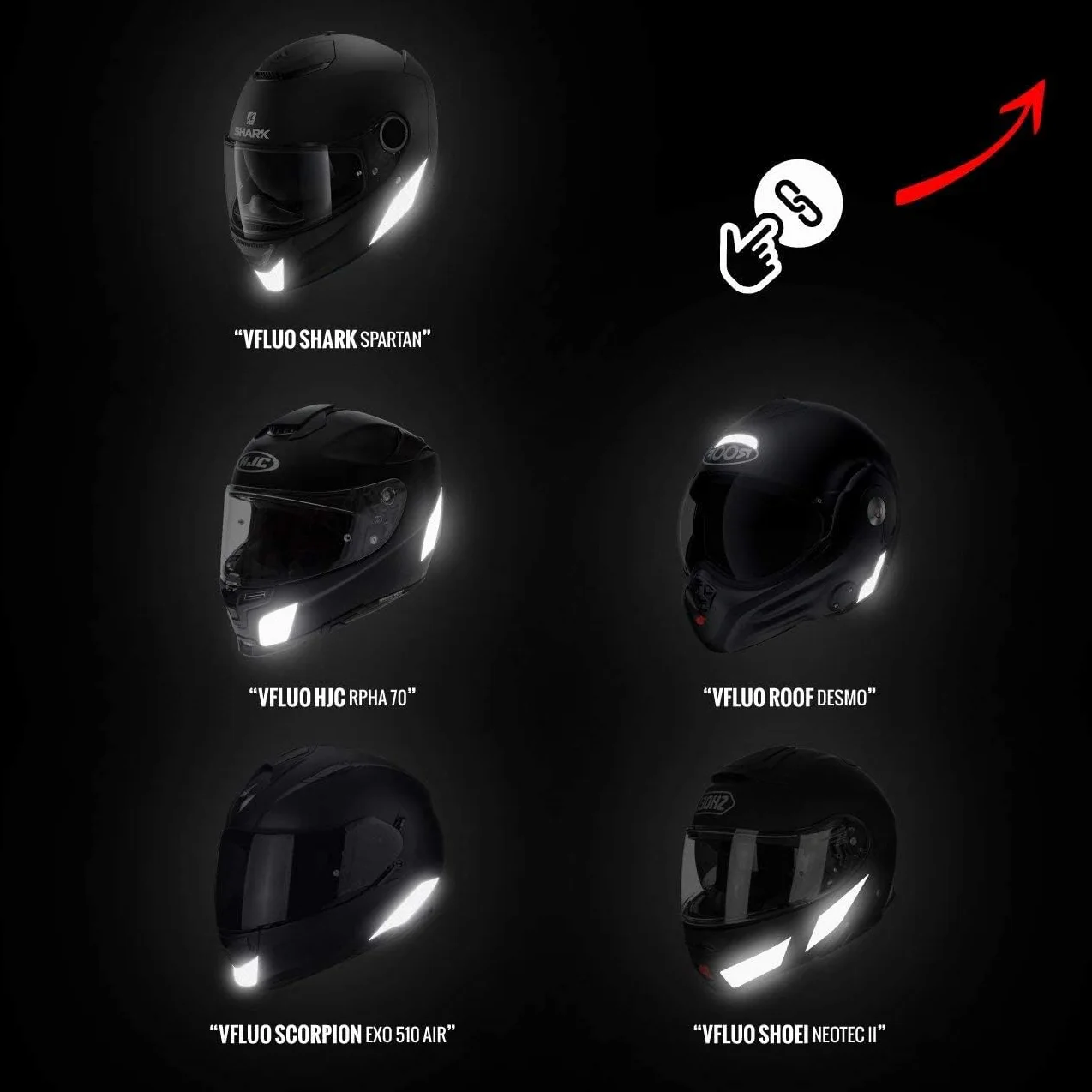 Kit 4 Strisce adesive nere retroriflettenti per casco moto omologate FR 3M™ alta visibilità