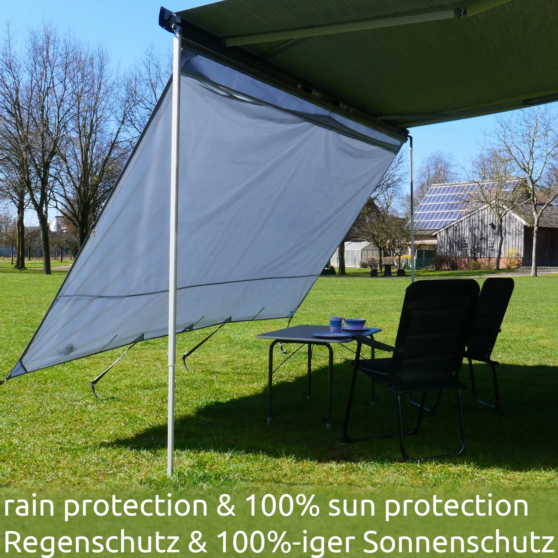 GEAR Sun & Rain Blocker Parete Anteriore Laterale Tenda da Sole UPF 50+ Colonna d'Acqua 5000 mm 3 Bordini Ø 4.3 6.2 7 mm Larghezze 240