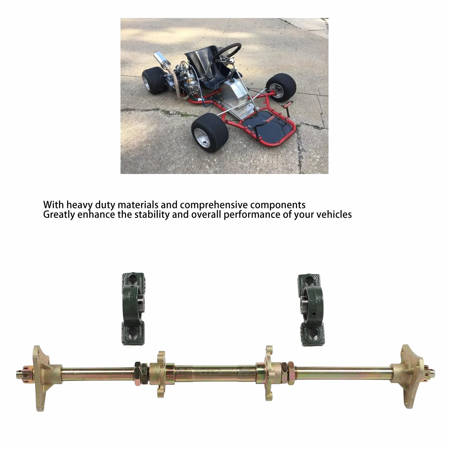 Fockety Kit Albero ASSE Posteriore da 24 Pollici, Kit di Montaggio ASSE Posteriore Go Kart ATV, Mozzi Antiurto in Metallo, Adatto per ATV 50-150CC Fai da Te, Quad, Drift Trike