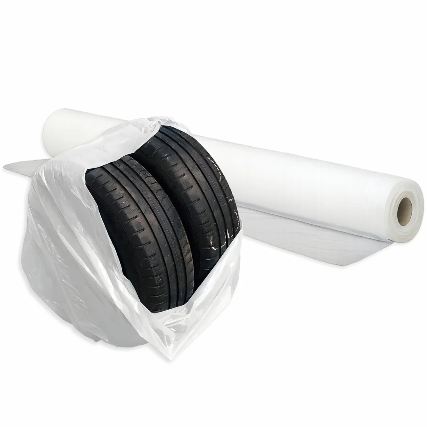 VIRSUS 100 Sacchi per Pneumatici universali in Plastica 100x70 cm Rotolo a Strappo Bianco per Stoccaggio Ruote 17 Pollici