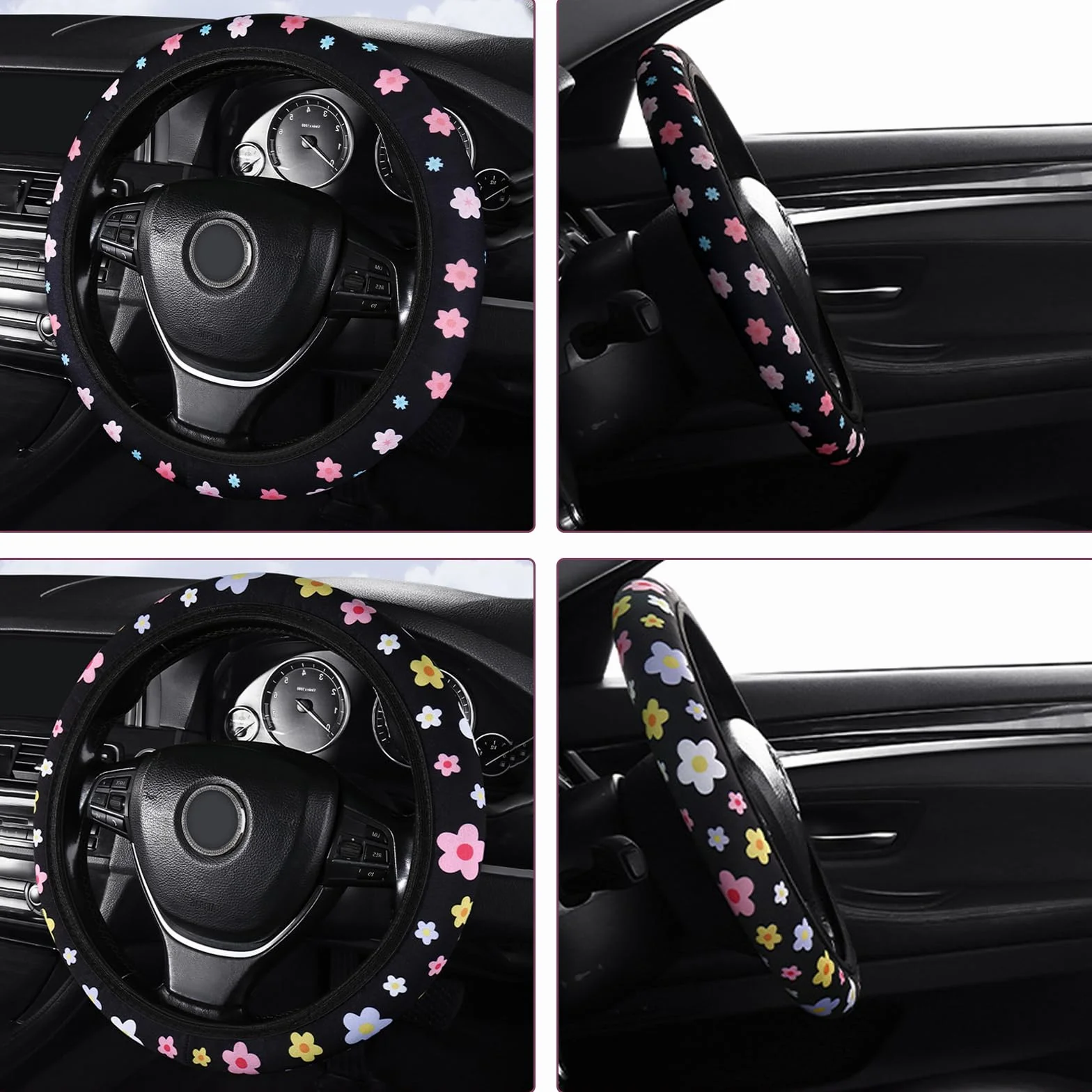 2 pezzi coprivolante auto, morbido motivo floreale, traspirante, protezione universale, diametro 38 cm