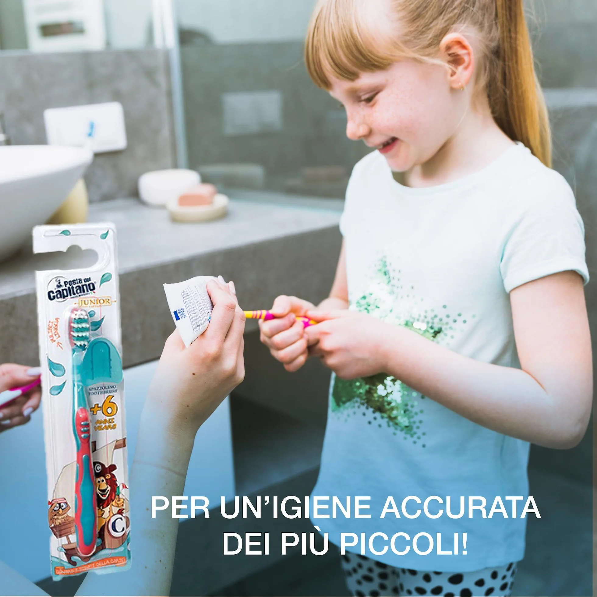 Pasta del Capitano Spazzolino Junior Rimuove Placca Bambini 6+ Anni Pulisci-Lingua Made in Italy