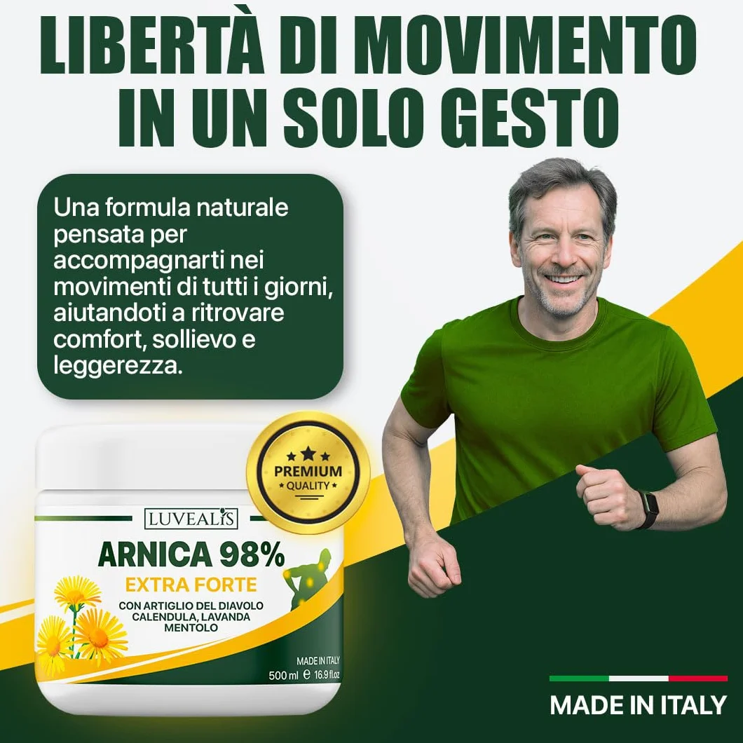 Arnica Gel EXTRA forte 500ml - Potenziata con Artiglio del Diavolo Forte, Trattamento Cervicale, Mal di Schiena, Made in Italy