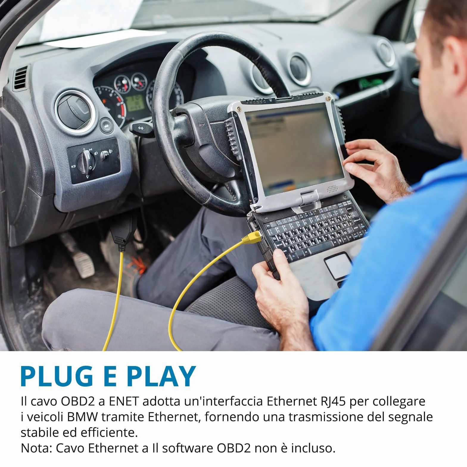 Cavo Ethernet OBD2 RJ45 AUTOUTLET per Diagnosi Programmazione Modelli Serie F 1/3/5/6/7/X 2 Metri