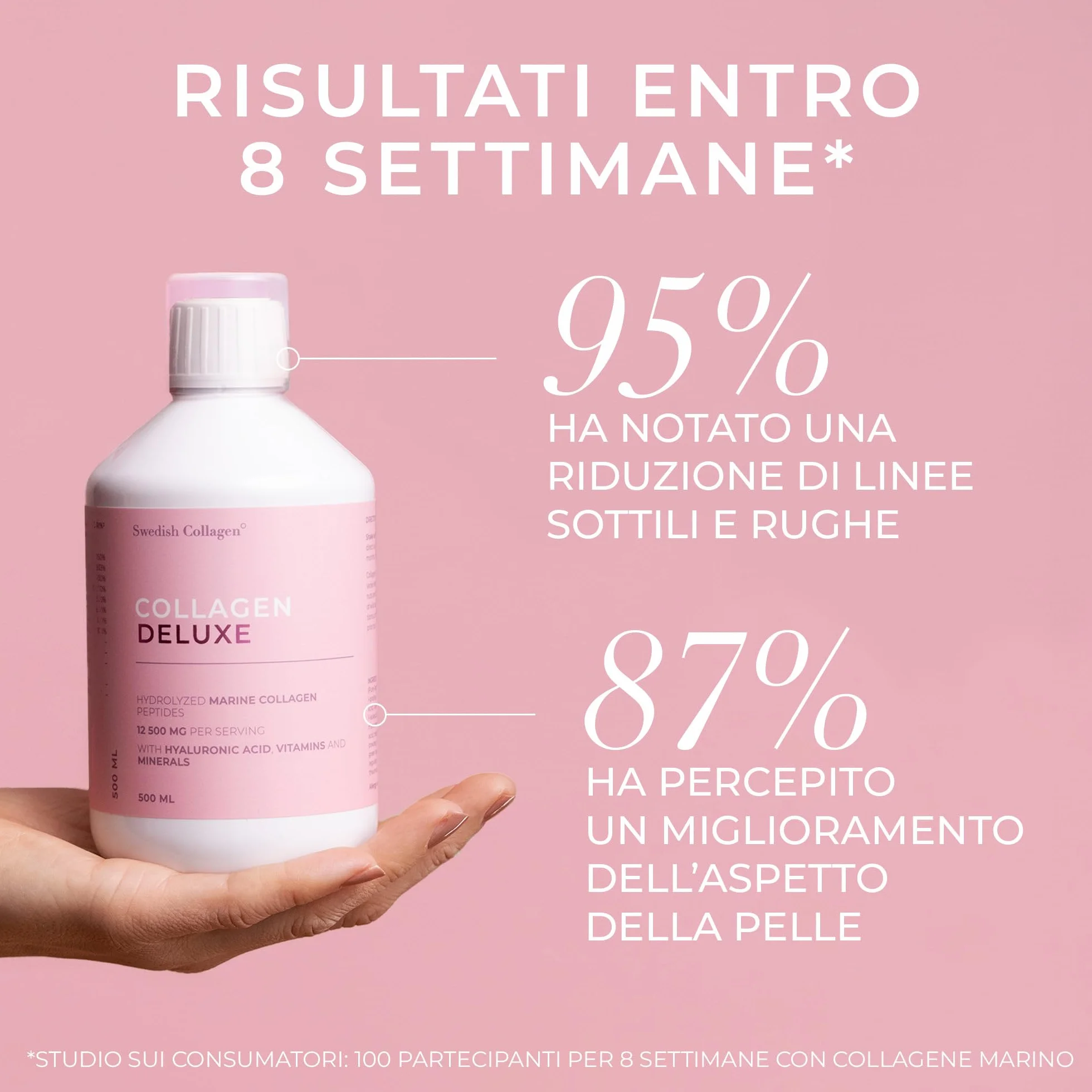 Swedish Nutra Integratore liquido collagene marino 12.500 mg 500 ml 20 giorni Peptidi vitamine capelli pelle unghie articolazioni Senza zucchero Clinicamente testato