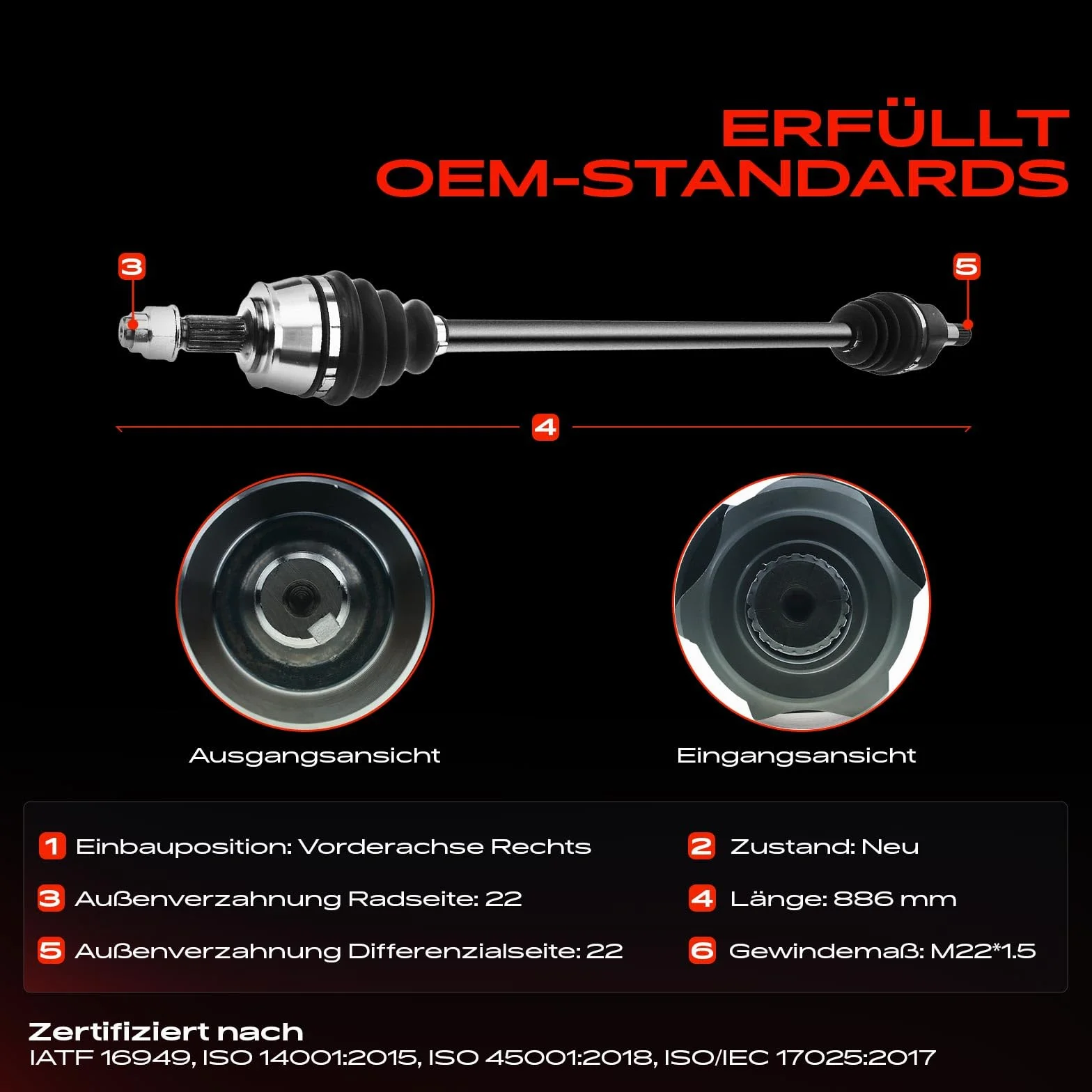Frankberg Semiasse Albero di trasmissione MT senza ABS Ring Asse Anteriore Destra Compatibile con Cono 955 Fiorino Combi/MPV 225 Grande Punto 199 Punto 199 Punto Evo 199 Replace# 55700557
