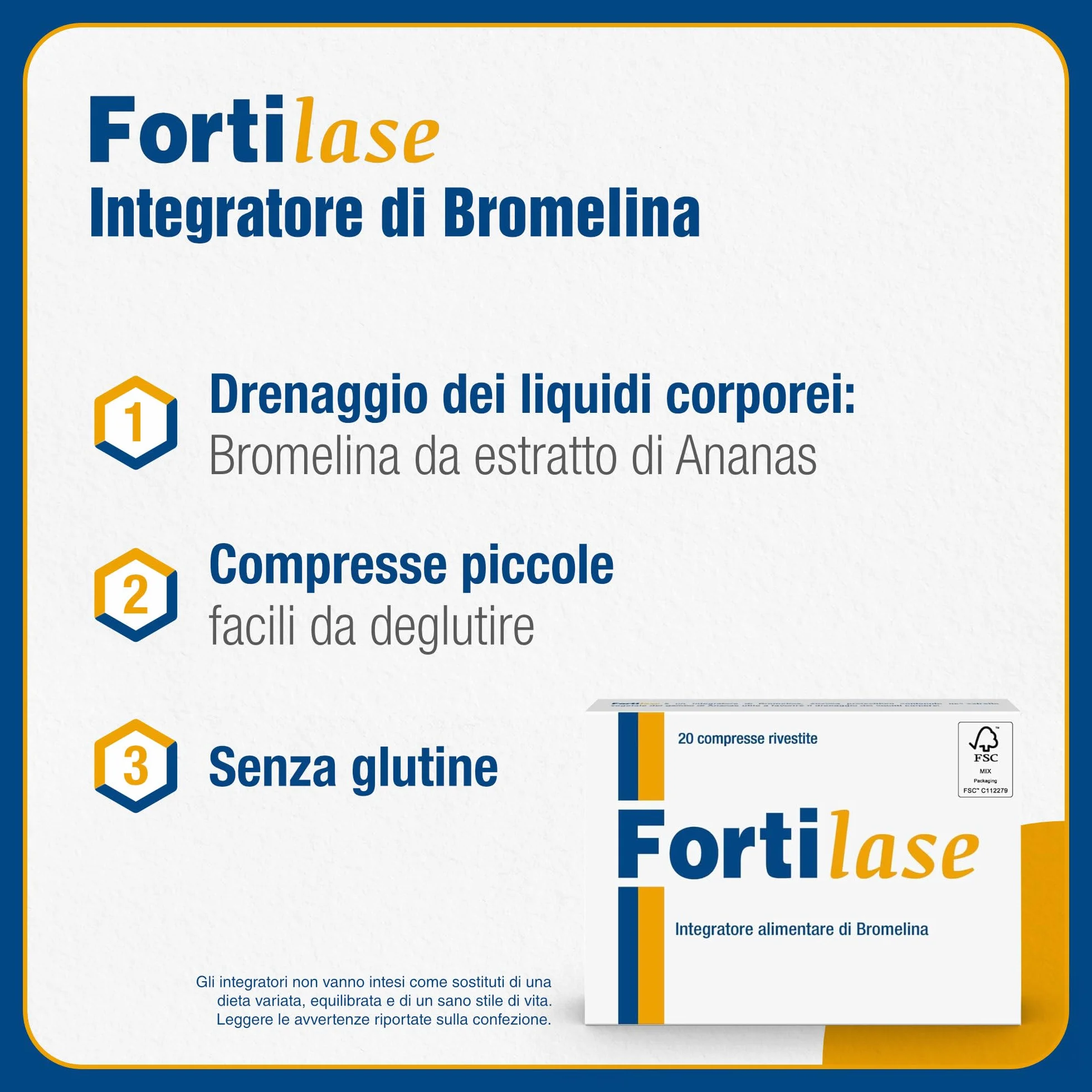 Fortilase 20 Compresse Integratore Alimentare di Bromelina Anticellulite Antinfiammatorio