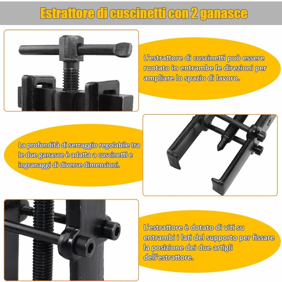Estrattore Cuscinetti a 2 Ganasce 4 Pezzi Regolabile Kit Attrezzi per Moto Auto