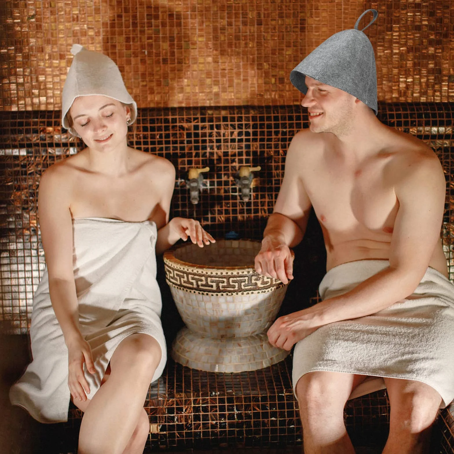 Cappello Da Sauna in Feltro Berretto Grigia Anticalore Protezione Testa Donna Uomo