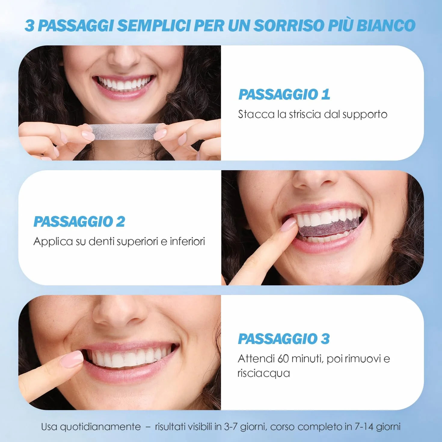 Strisce Sbiancanti Denti 21 Giorni 42 Strisce Formula al Cocco Sbiancante Protezione Smalto Antiscivolo
