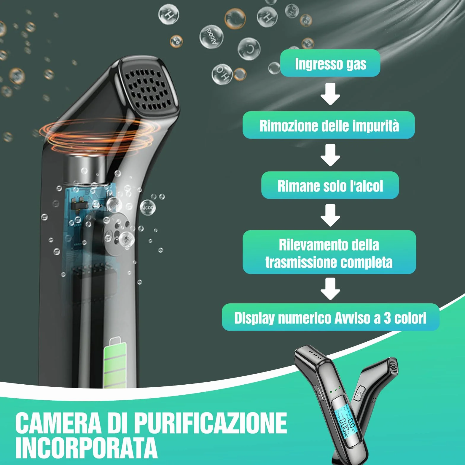 Etilometro Portatile Certificato Alcol Test LED Alta Definizione Chip Alta Sensibilità