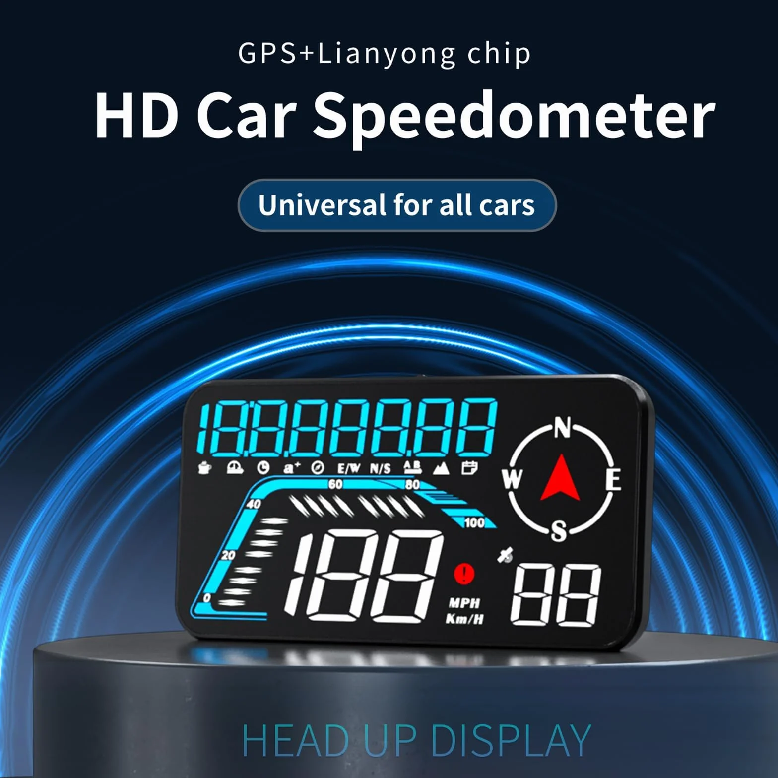 Ampio display Screen Car Head up, KM/H e MPH, AMROOLOO GPS, tachimetro con promemoria di velocità e fatica, adatto per tutti i veicoli
