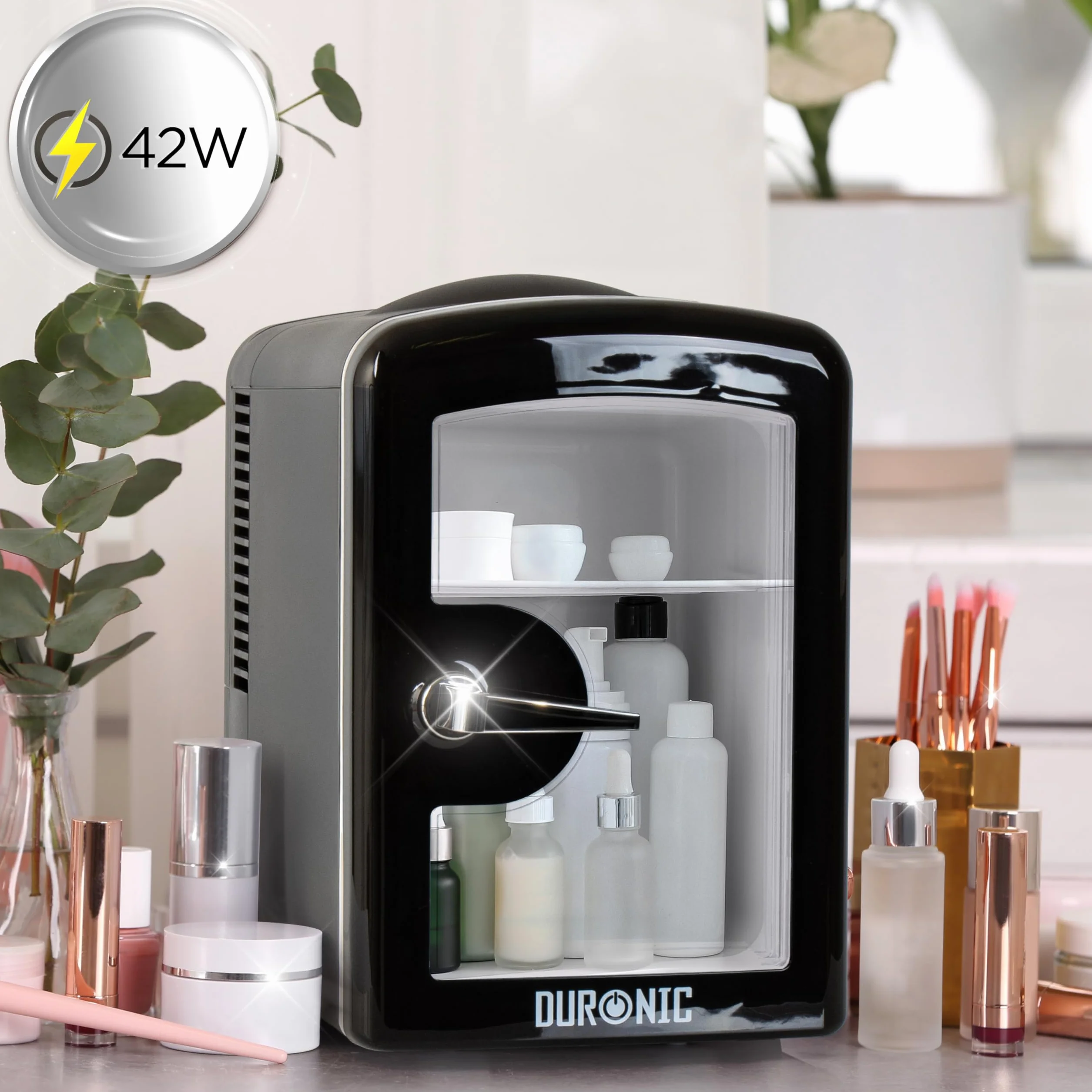 Duronic MFW4 BK Mini Frigo Termoelettrico Portatile 4L per Cosmetici e Bevande, Skincare Cooler, Caldo/Freddo, 6 Lattine, AC/DC 12V Auto e 220V Casa Nero