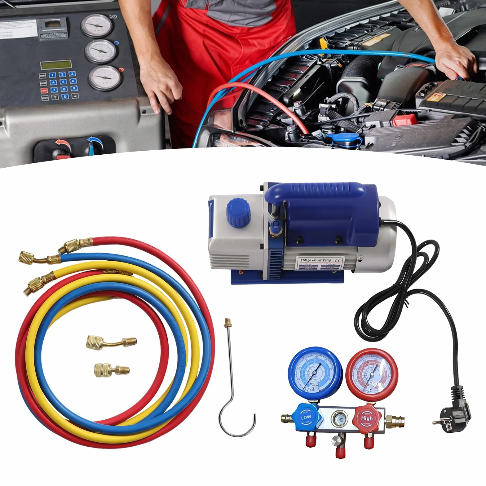 Pompa Vuoto Aria Condizionata 2.5CFM 1/4HP 60L/min 220V con Manometro Collettore per R134A R410A R32