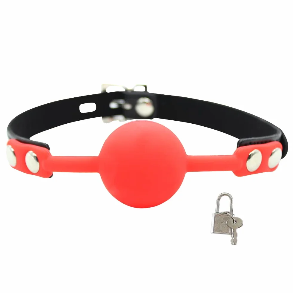 SXOVO Silicone Ball Gag con Serratura e Chiave, Palla Bavaglio per BDSM Sex Toy Rosso