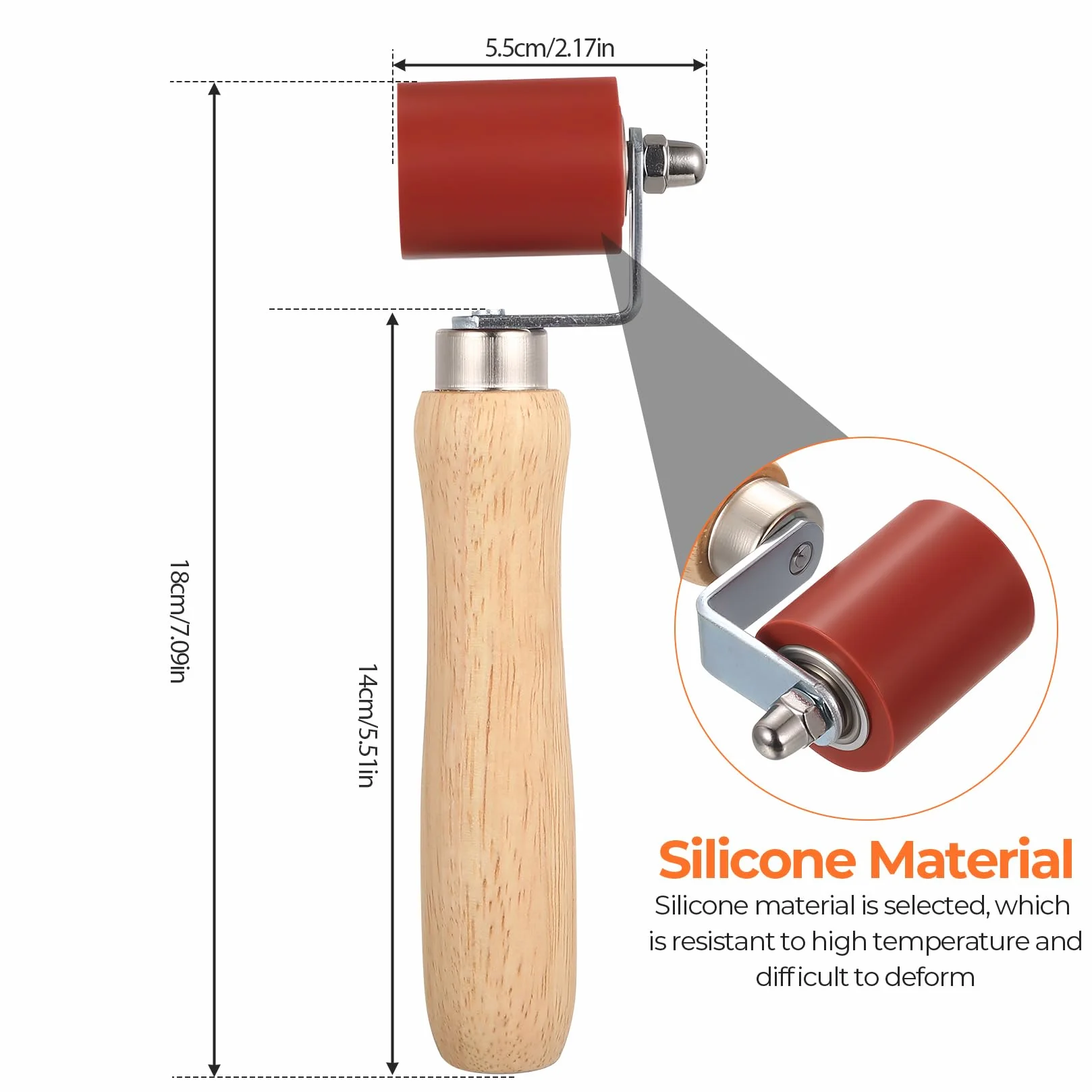 1 Pz Rullo per Cuciture Automobilistiche, 40 mm Rullo di Pressione in Gomma, Rulli per Cuciture in Silicone con manico in legno per isolamento acustico audio per auto, saldatura di bordi in PVC