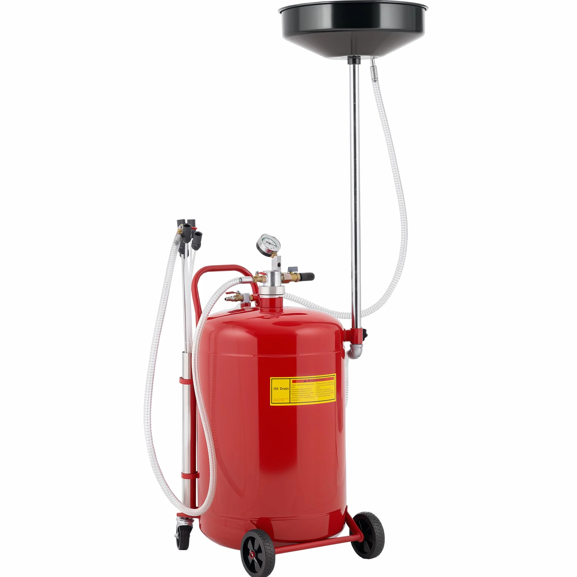 HOMCOM Carrello per svuotamento e recupero di olio usato 80 L, Altezza regolabile 101-141 cm, Carrello portaolio portatile con ruote e maniglia, Rosso