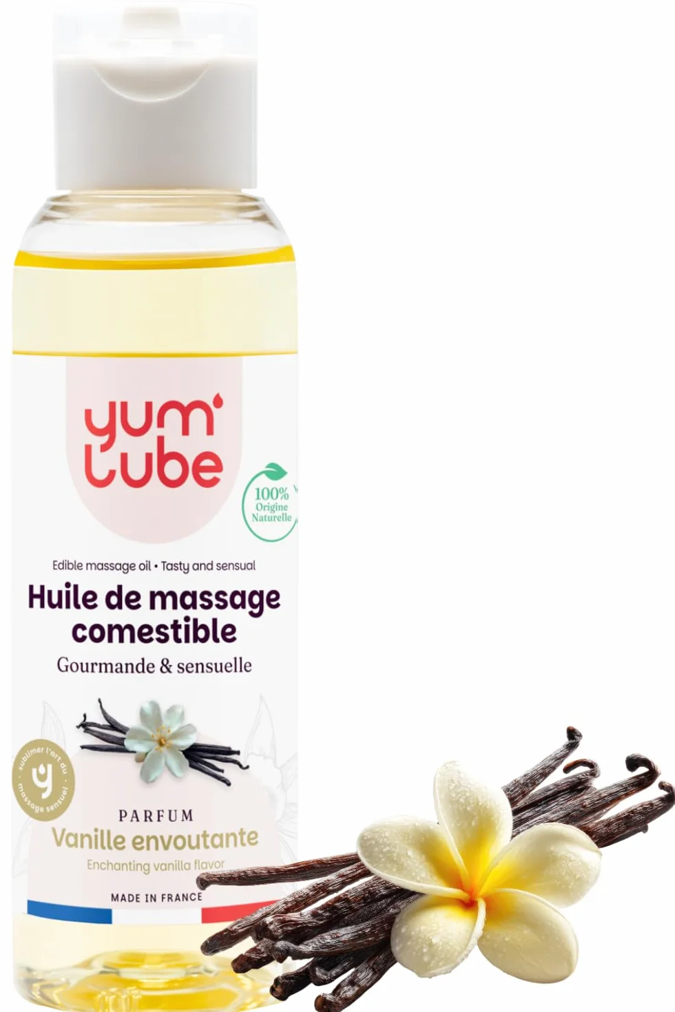 Yum'Lube Olio Massaggio Sensuale Lubrificante Vaniglia Naturale Bio Comestibile Made In France