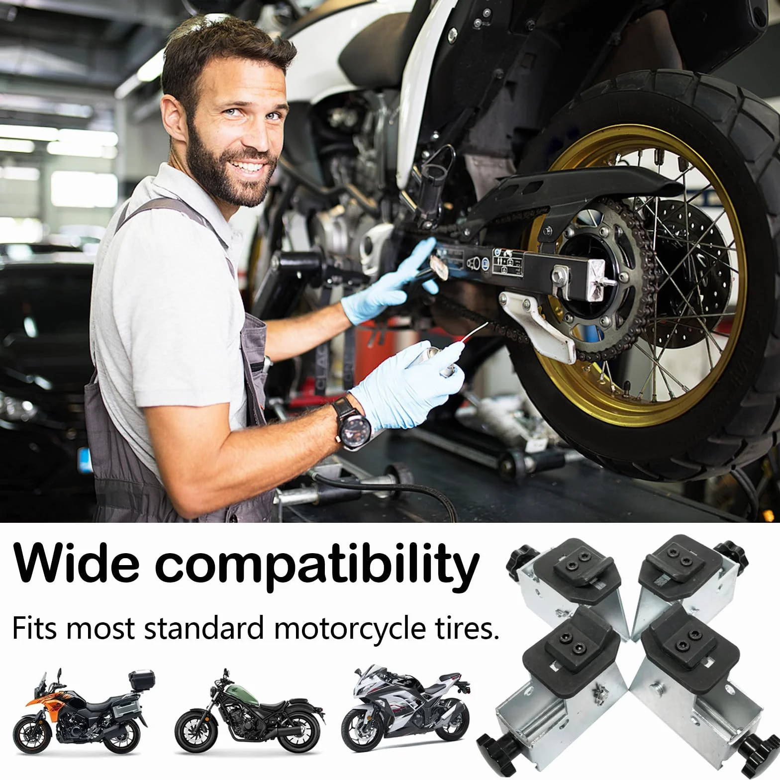Adattatore Per Pneumatici Da Moto 4 Pezzi Smontagomme Artiglio A Ganascia Standard 49 mm Acciaio Nichelato