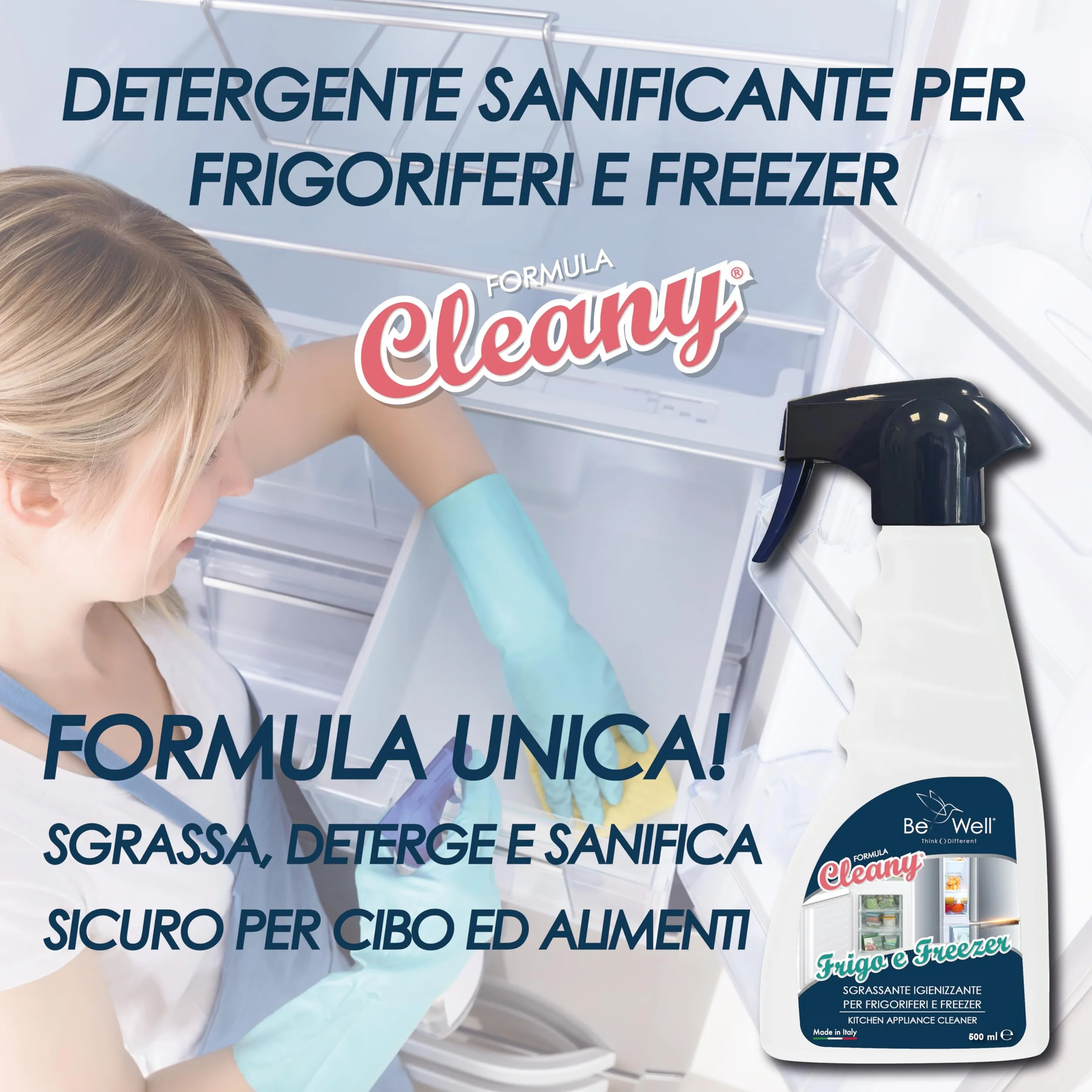 CLEANY Detergente Igienizzante Frigorifero Freezer Spray 500 ml Made in Italy