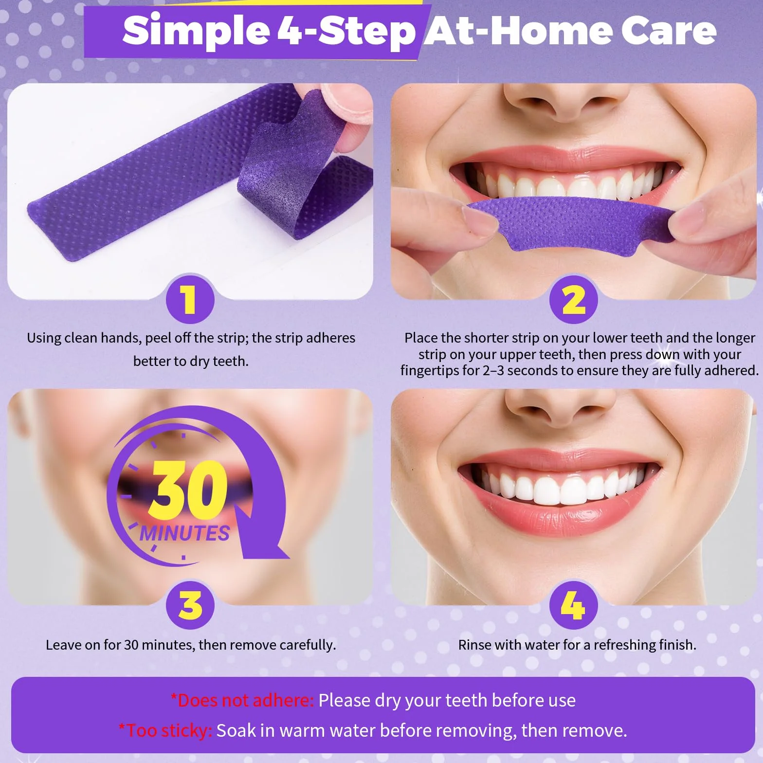 Strisce Sbiancanti Denti Viola 28 Pezzi Sbiancamento Dentale Rapido a Casa Protezione Smalto