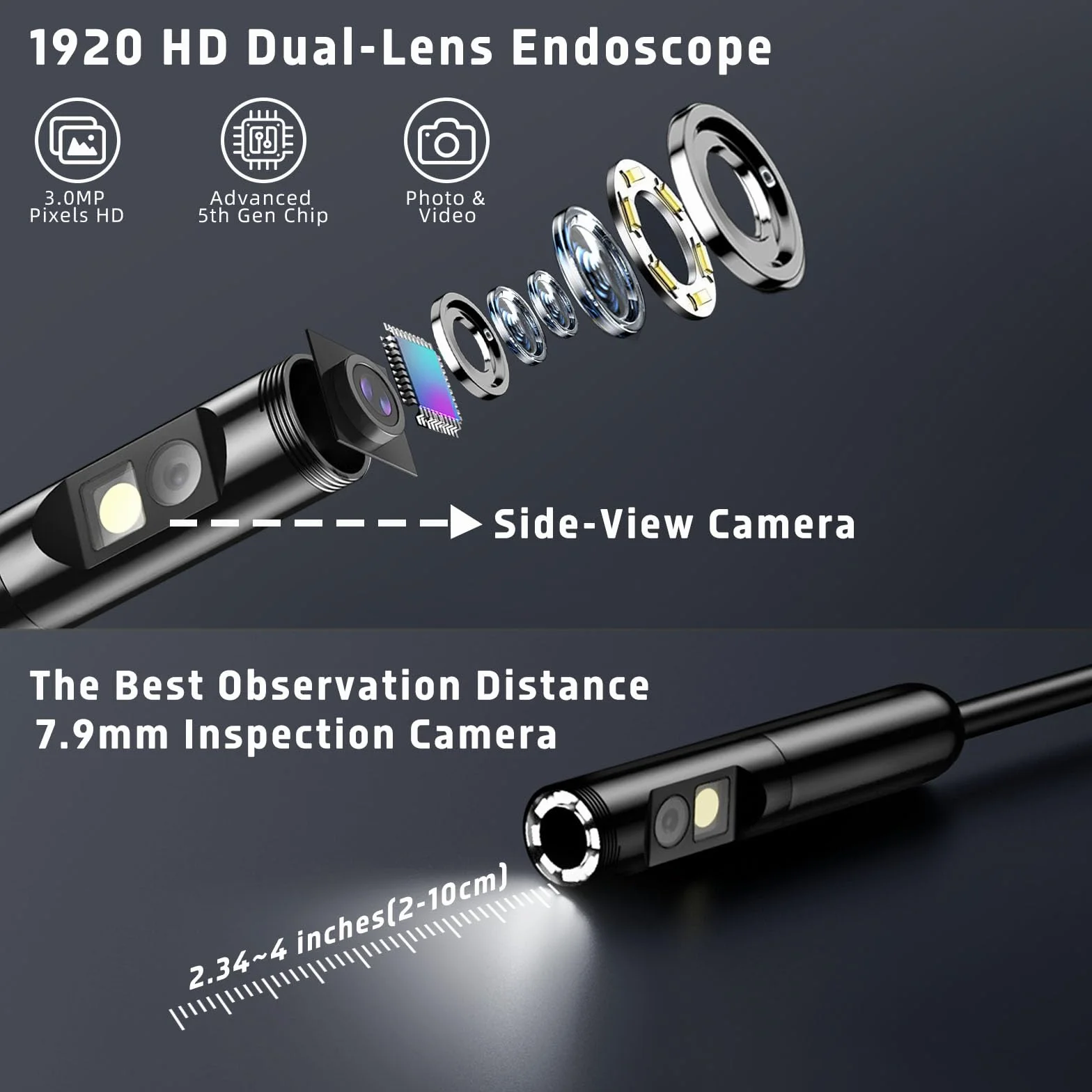 Endoscopio per Smartphone 1920P HD IP68 Impermeabile 8 LED Cavo Semirigido 5M Compatibile iOS Android