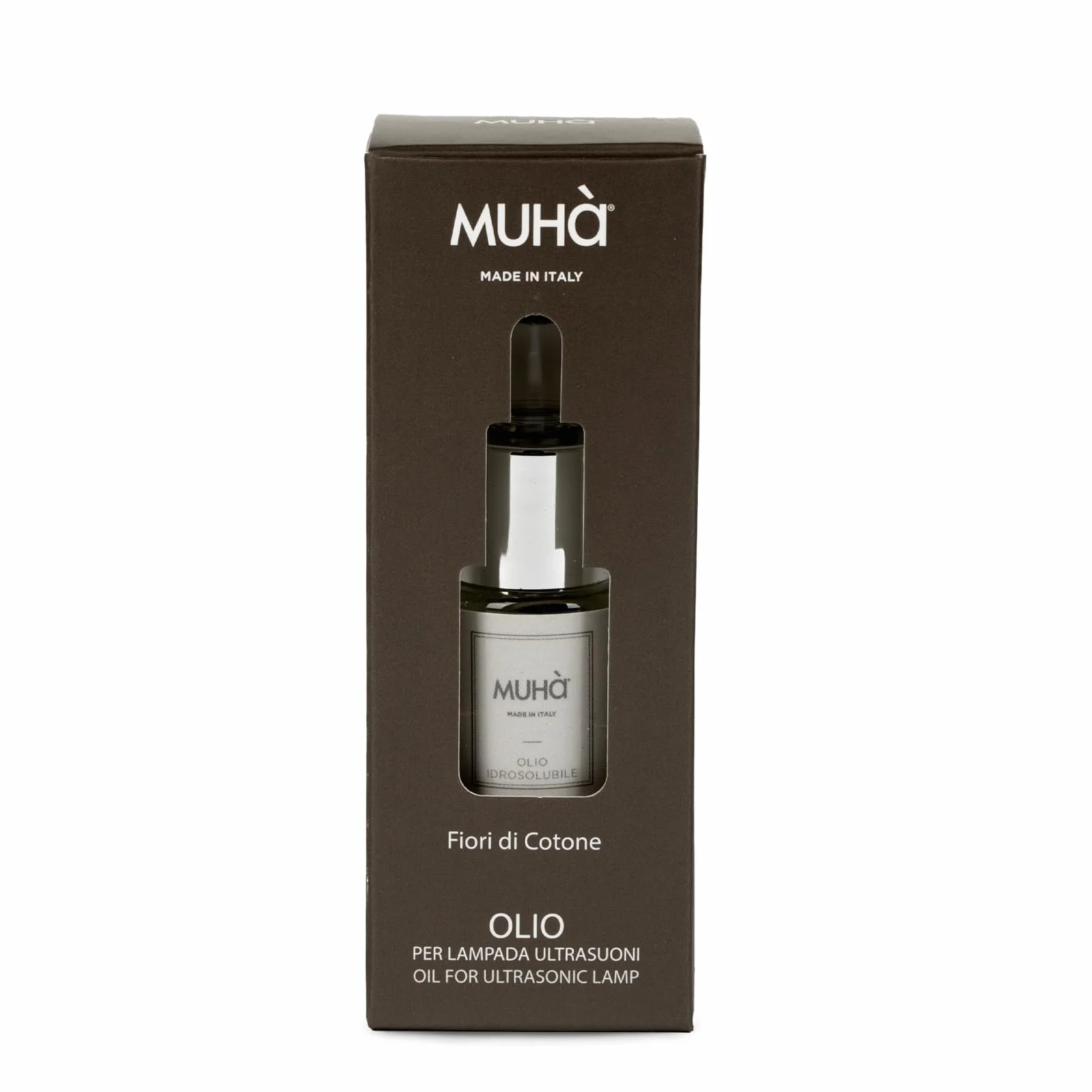 Muhà Olio Diffusore 15ml Idrosolubile Vetro Plastica Metallo Grigio Fiori di Cotone