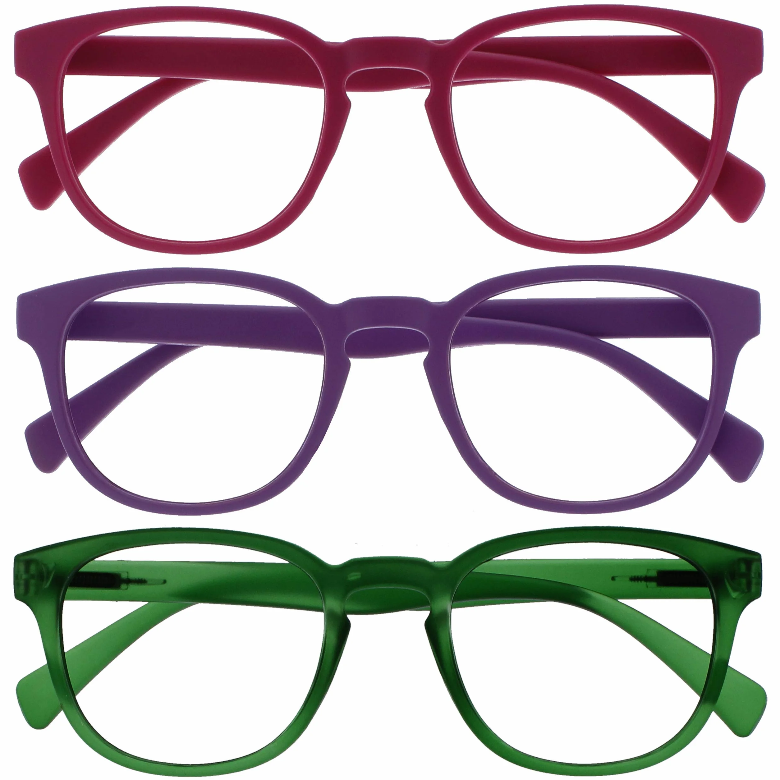 OPULIZE Pop 3 Pacco Retrò Giro Liscio Opaco Pink Porpora Verde Uomo Donna Occhiali Da Lettura Cerniere Molla RRR2-456 +1,50