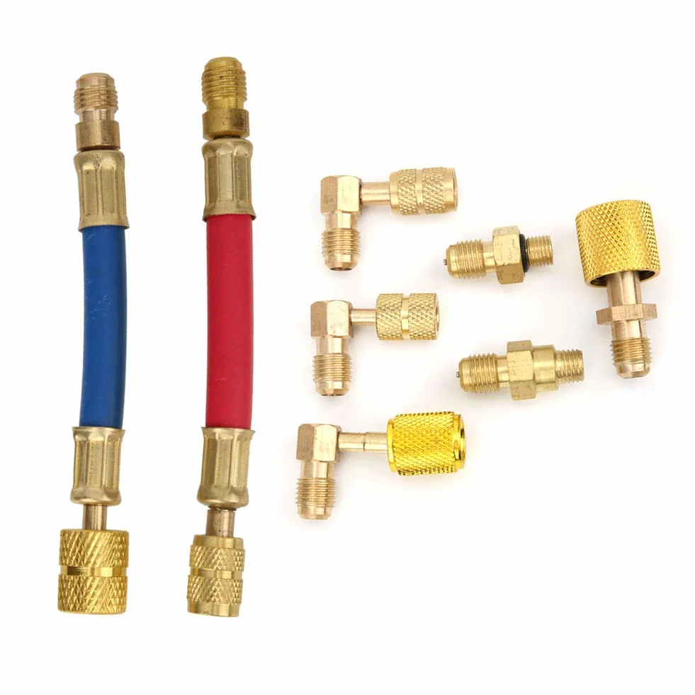 CT-138 zestaw 8 adapterów do klimatyzacji, narzędzia chłodnicze, złączki mosiężne R134A R12