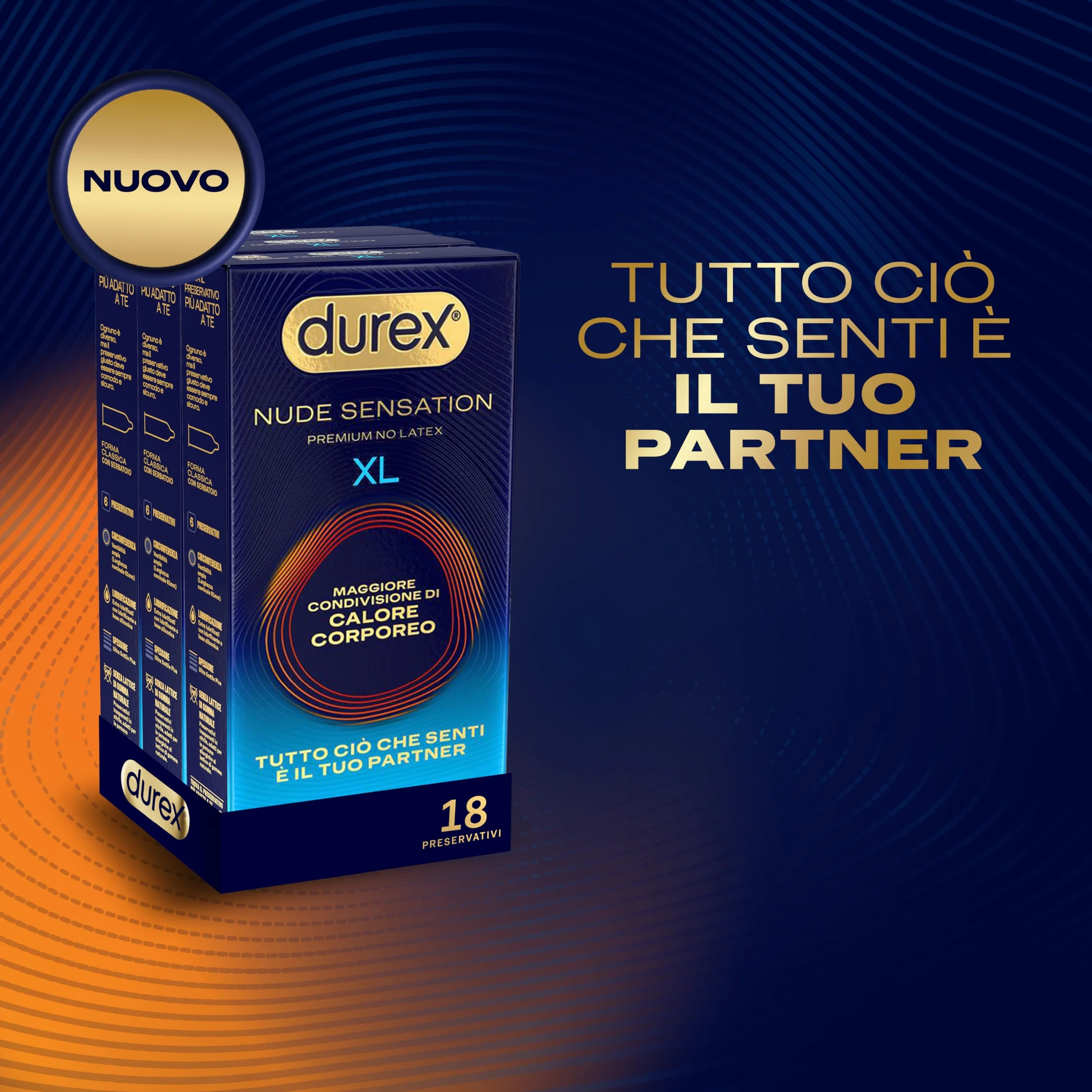 Durex Nude Sensation XL 18 preservativi uomo in Nitrile senza lattice ultra sottili extra lubrificati