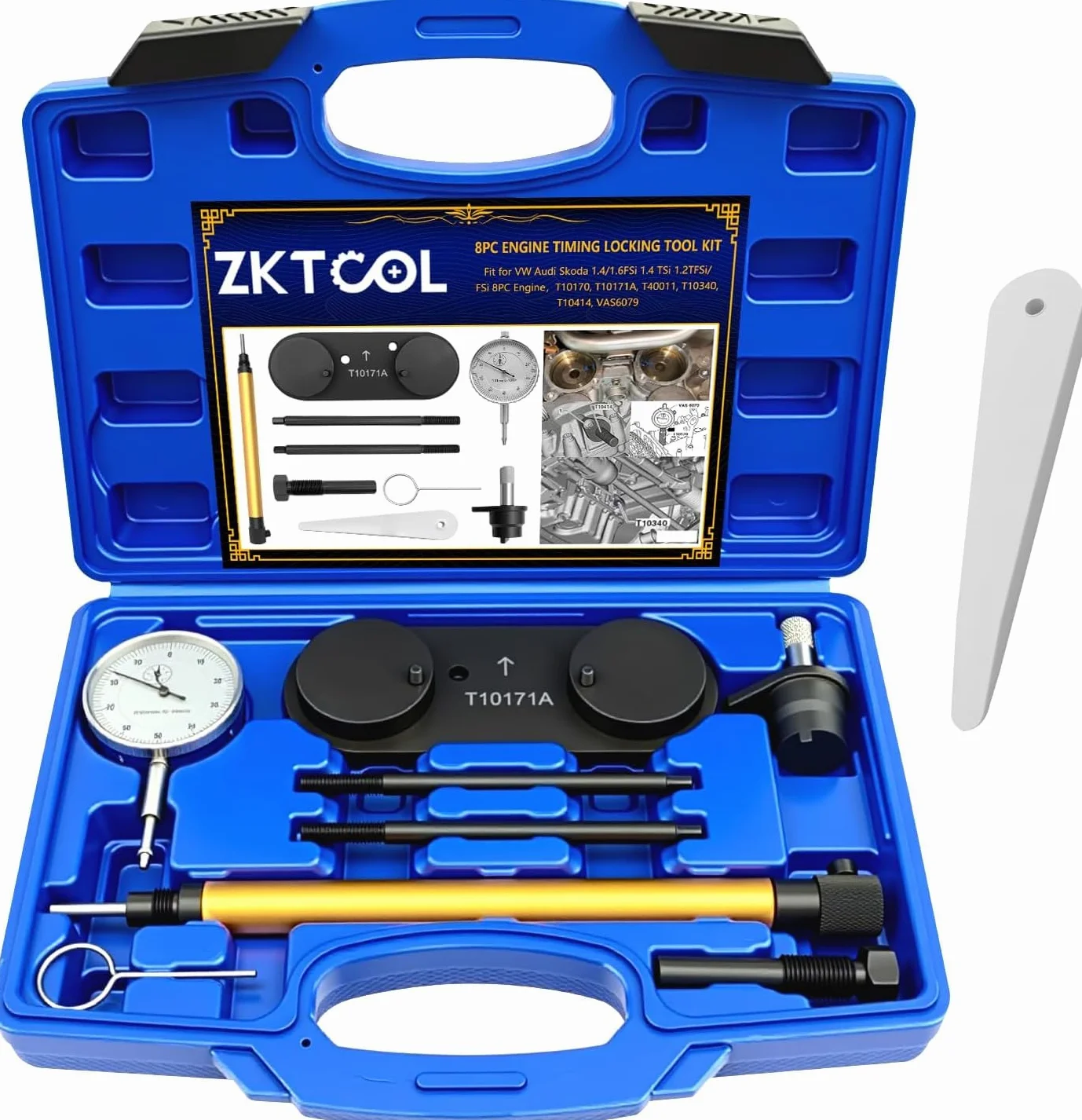 ZKTOOL Set Strumenti di Messa in Fase Motore 8 PCS Compatibile VW Audi Seat Skoda 1.2 1.4 1.6 FSI TFSI, Bloccaggio Albero a Camme T10171A T10170