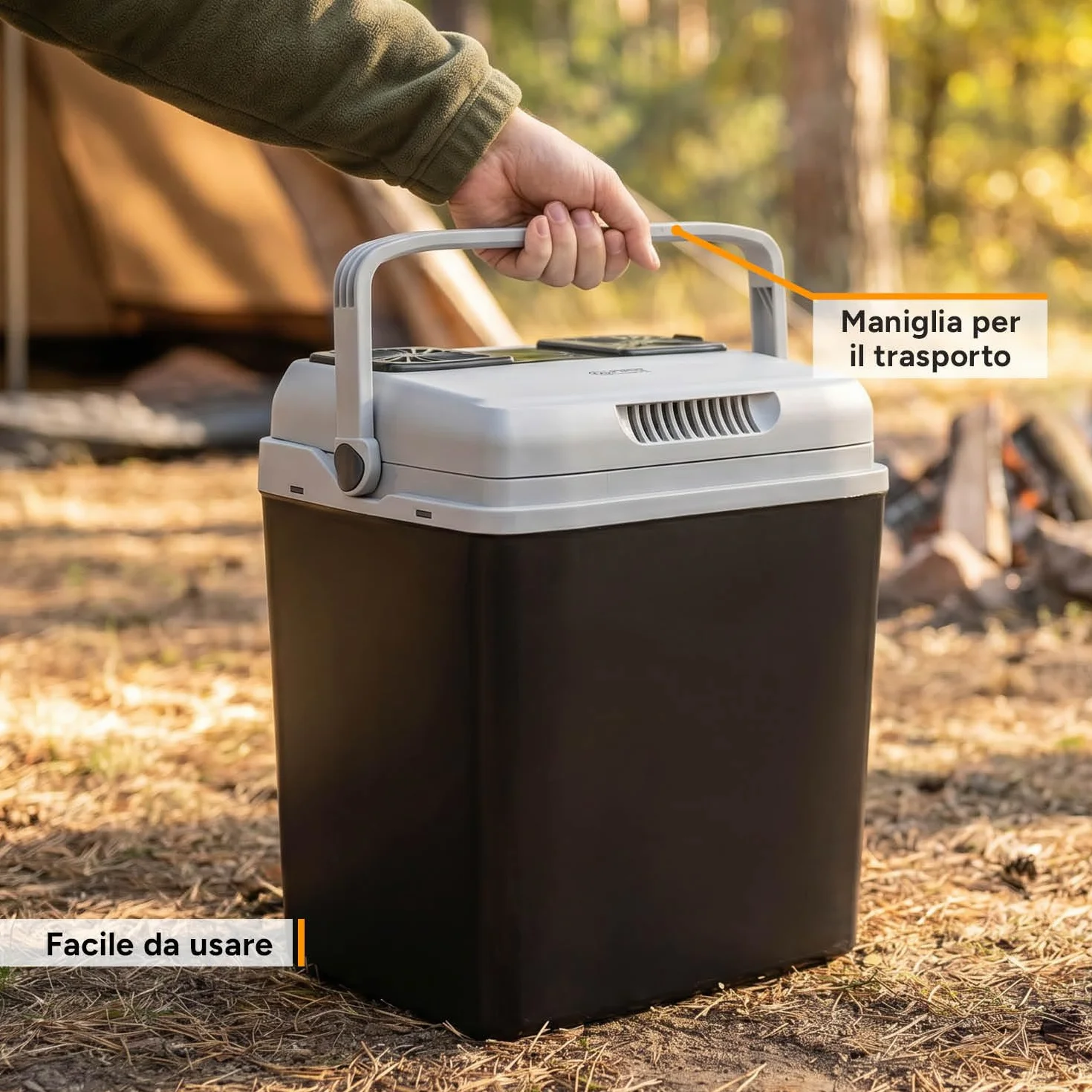 TZS First Austria - Frigo Portatile Elettrico 32L - Tripla Alimentazione con USB-C PD 3.0 - Raffreddamento e Riscaldamento - 12V/230V/USB-C - Minibar - Nero/Grigio