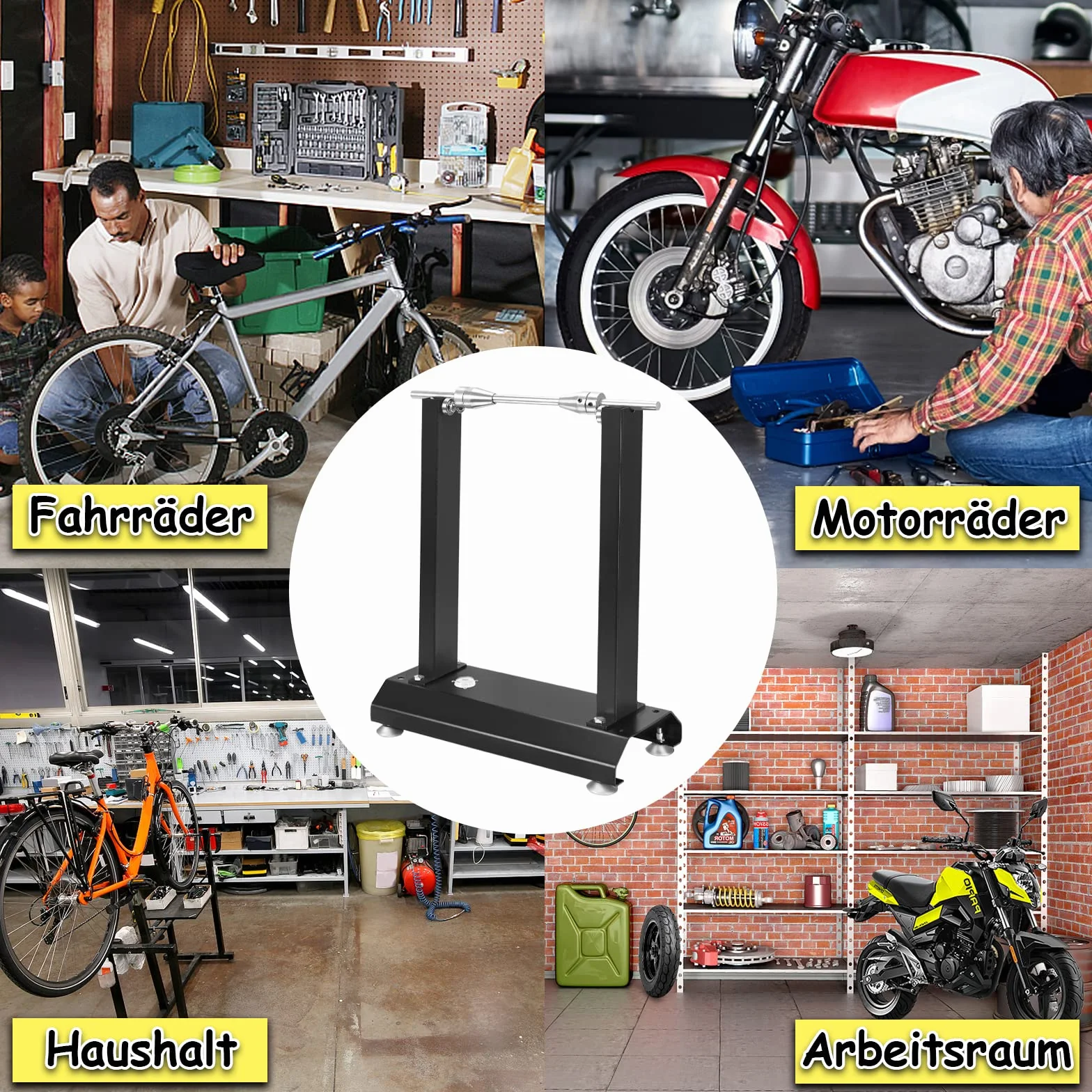 Froadp Equilibratrice per Ruote di Moto con Cono di Centraggio Regolabile Equilibratrice Bilanciatore per Ruote con Livella Integrata e Piedini di Appoggio per Moto e Scooter (40x19x50cm)
