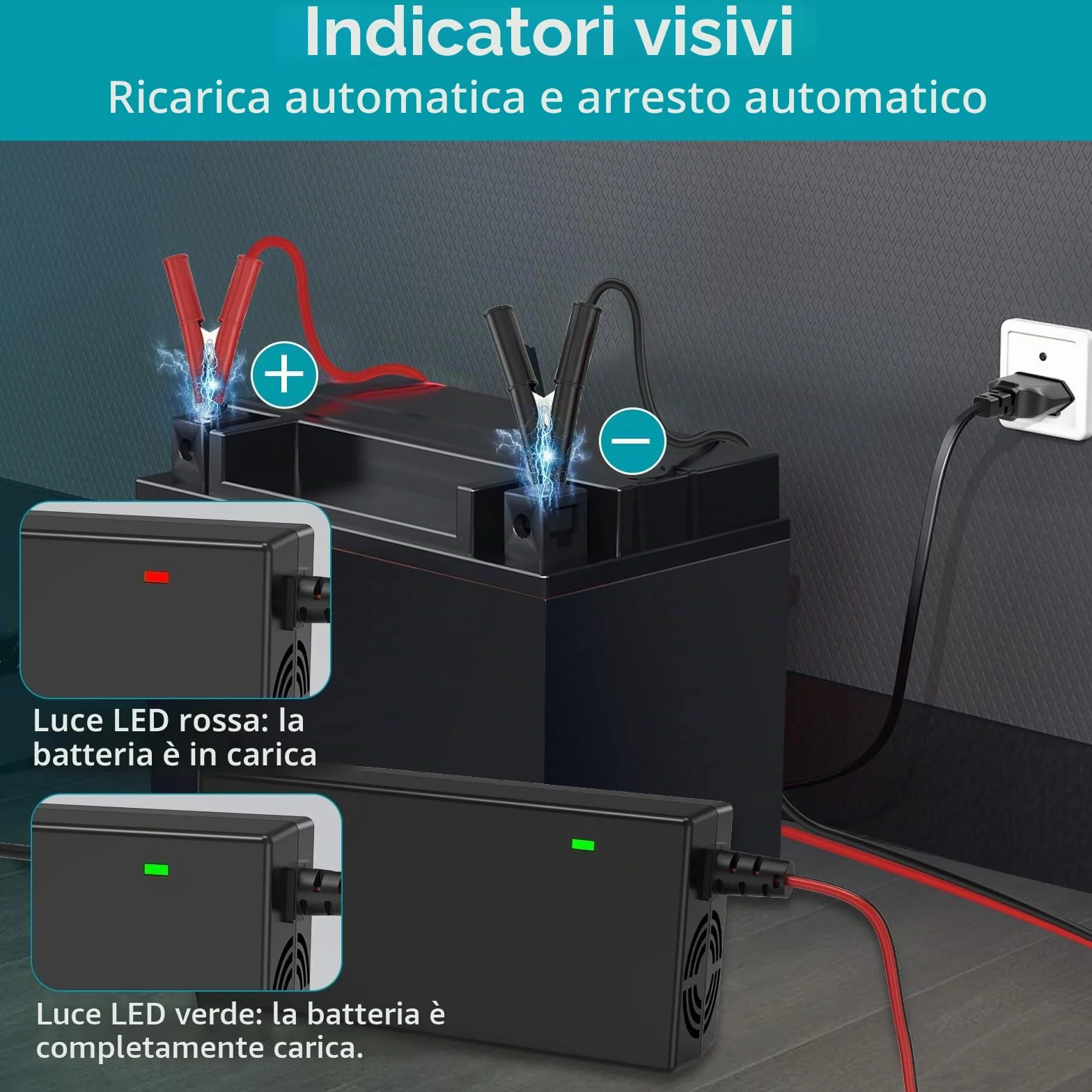 ASUNCELL 14,6 V/10 A LiFePO4 Caricabatteria da auto, caricabatteria da auto da 6 V e 12 V piombo fino a 120 Ah e 12,8 V litio, batterie al litio-ferro-fosfato