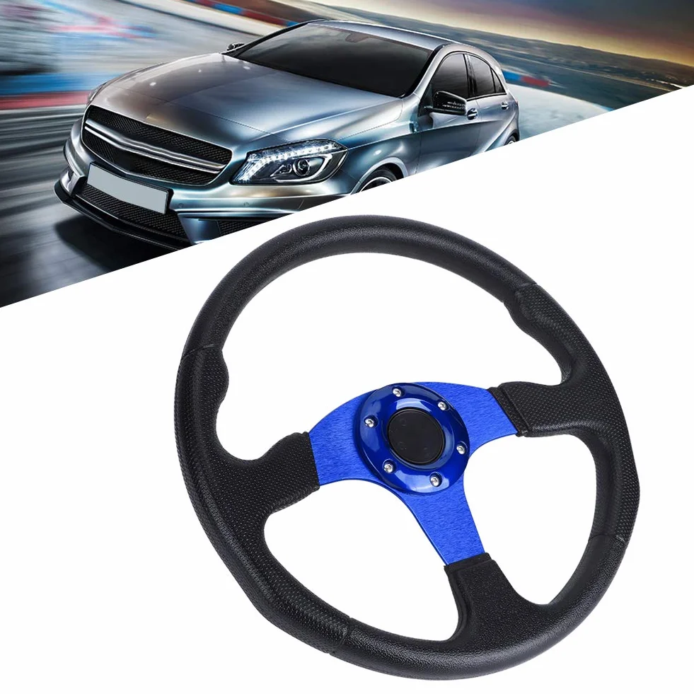 Volante da 350 mm 14 pollici profilo profondo in lega di alluminio per drifting universale 6 bulloni Blu