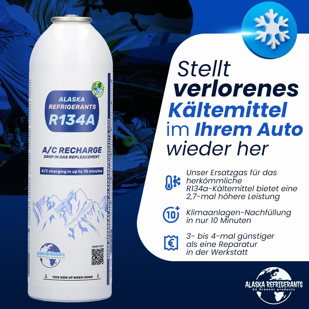4 x Alaska Refrigerants 3in1 R134a Refrigerante sostitutivo con olio PAG 100 e sigillanti