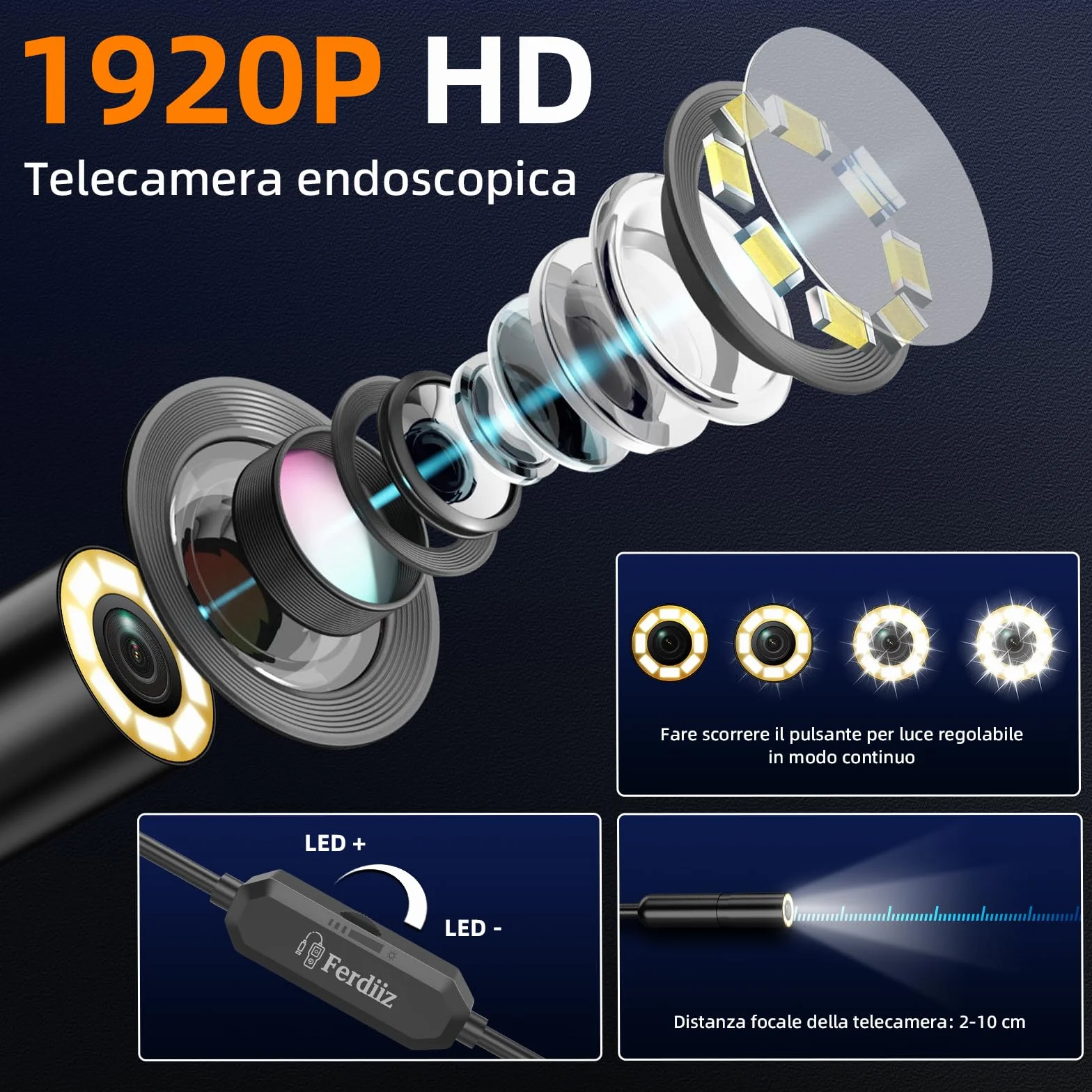 Endoscopio Per Smartphone Telecamera Endoscopica 1920P HD IP67 5M 8 LED