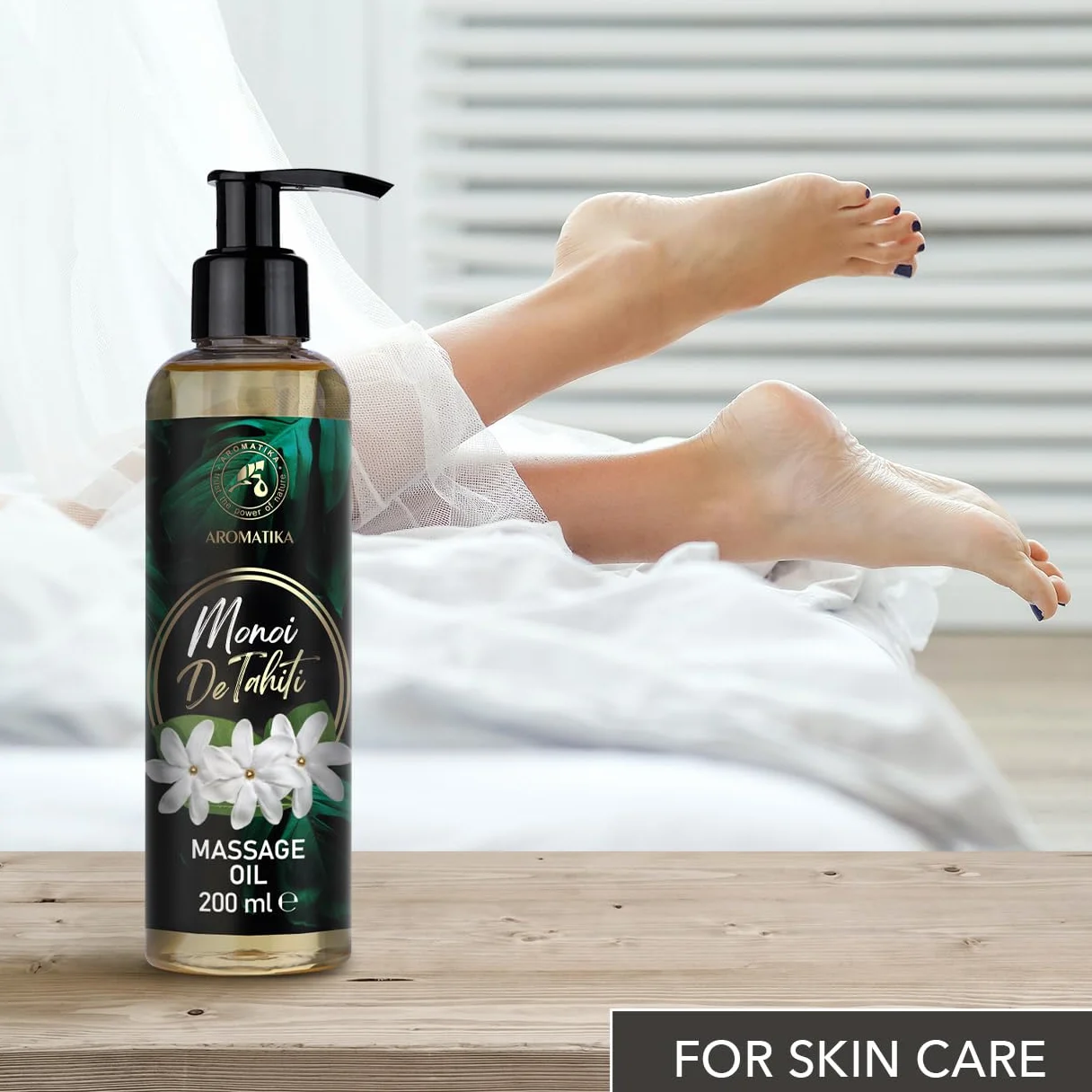 Olio da Massaggio Monoi de Tahiti 200 ml - Olio di Cocco - Estratto di Fiore di Gardenia - Cura del Corpo