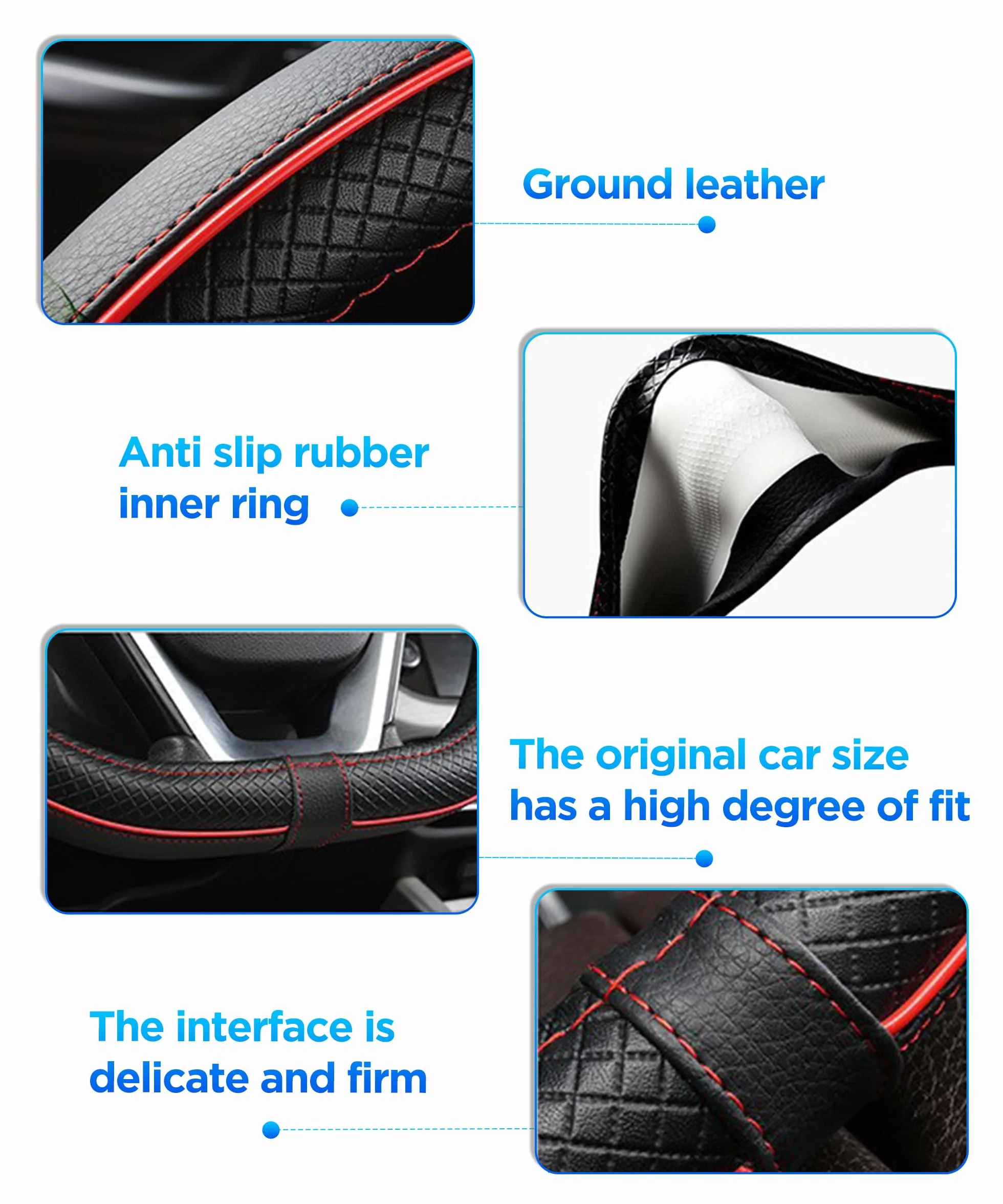 Coprivolanti per Auto,Copri Volante per Auto,Interni Accessori Autos,Universale Copri Sterzo Traspirante e Antiscivolo,Adatto per Volanti con Diametro Esterno da 37 a 38 cm (Nero-Rosso)