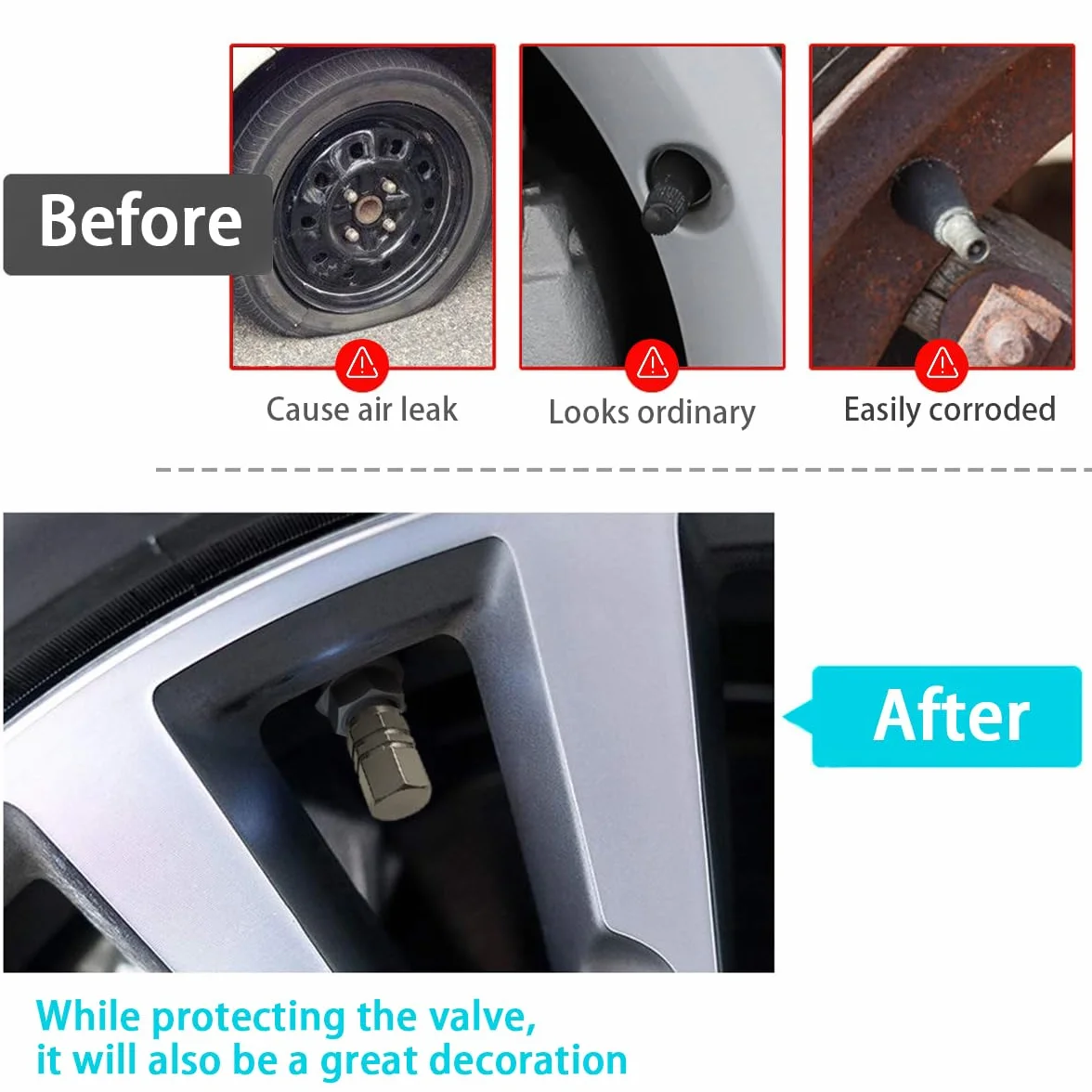 CGEAMDY Tappi Valvole Pneumatici Auto, 12 Pezzi Tappo Antipolvere Della Ruota Dell'Automobile In Alluminio, Valvola Impermeabile Del Pneumatico Per Auto, Camion, Moto, Suv E Biciclette (Grigio)