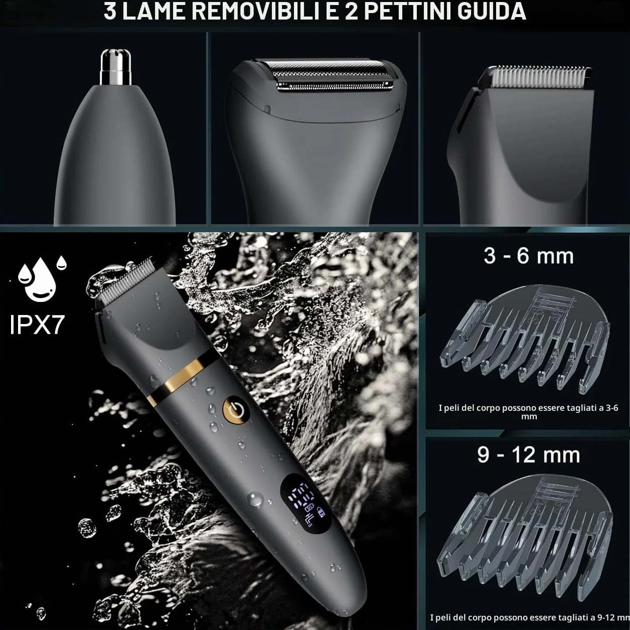 Scttomon Body Trimmer per Uomini, Ball Pubic Hair Trimmer, Rasoio Impermeabile Wet/Dry con Display LED