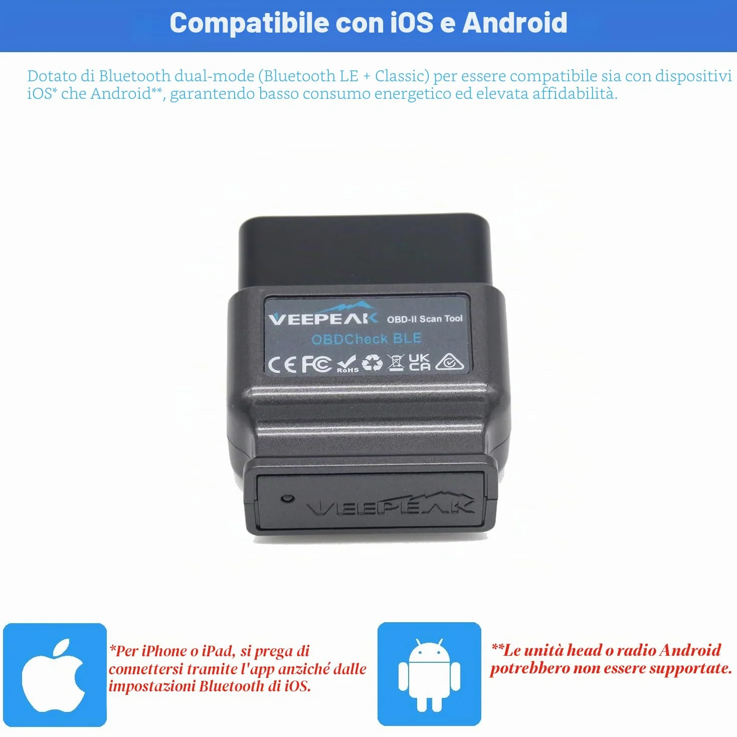 Veepeak OBDCheck BLE Scanner OBD II EOBD Bluetooth per Auto Lettore Codici Spia Motore Strumento Diagnostico Wireless