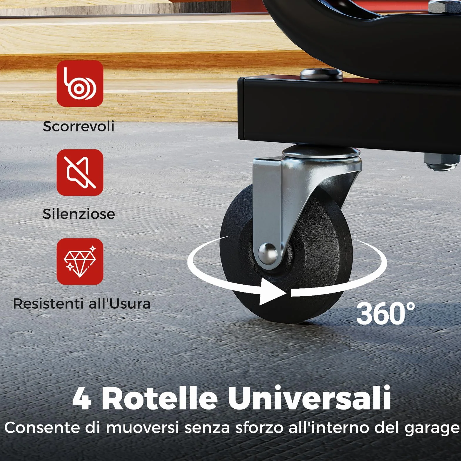 COSTWAY Sgabello da Officina con Ruote, Sedia Meccanico Imbottita, Cassetto e Vassoio, 185 kg, Rosso