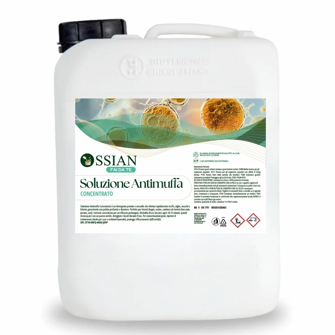 Ossian Soluzione Antimuffa 5 lt – Rimuovi Muffa, Alghe, Muschi, Licheni – Per Interni ed Esterni