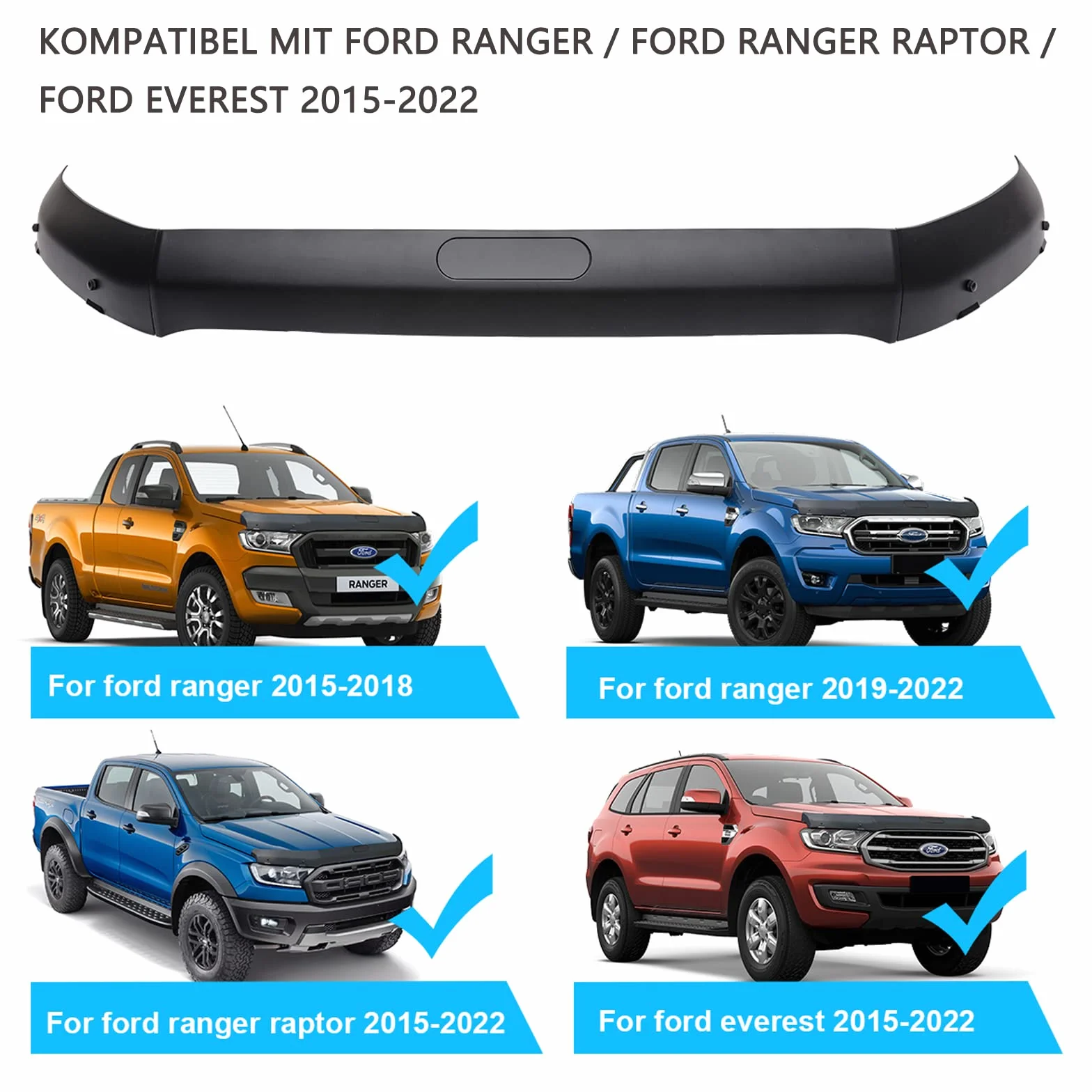 Deflettori del vento e protezione del cofano del cofano per Ford Ranger Wildtrak T7 T8 2015-2022 Raptor XL XLT Tremor Limited Platinum MK2 MK3 (protezione del cofano)