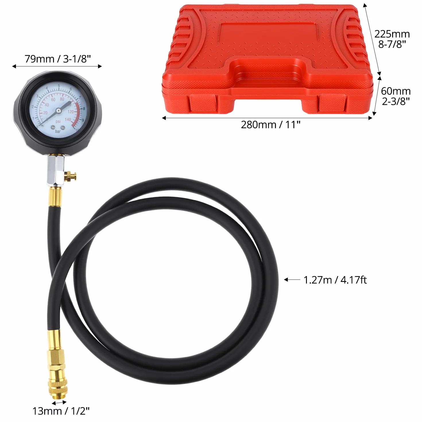 QWORK® Manometro per la pressione dell'olio, 140 PSI / 10 Bar, set di test per la pressione dell'olio nei cilindri motore con 10 adattatori, ideale per auto, moto e trattori