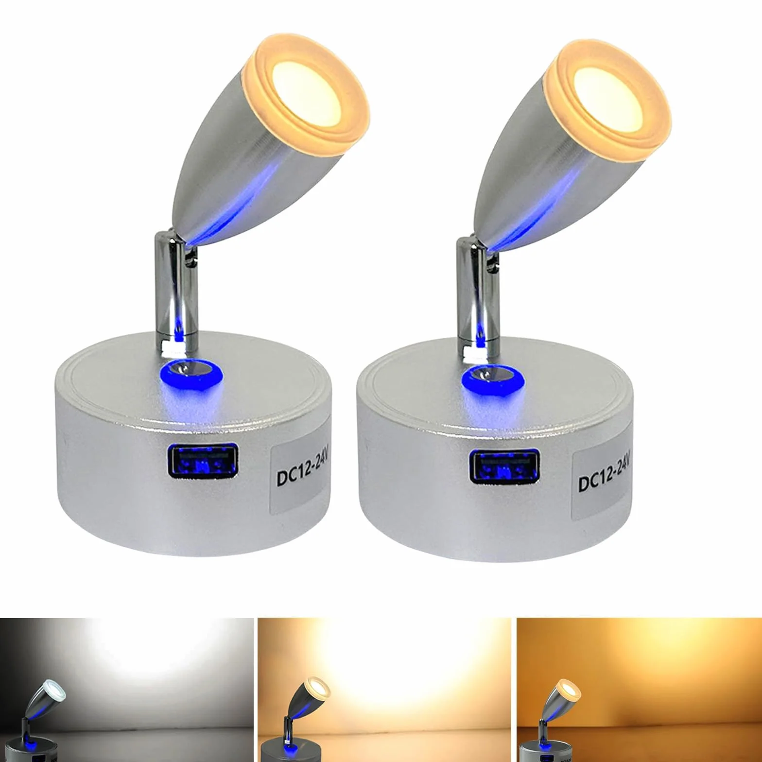 12V LED Lamps Camper, 12V Letto Lampada di Lettura, 3 Temperature di Colore, 3W, Interruttore Dimmer Tattile, DC 12-24V LED Spot per Auto Camion Caravan Campeggio Barca (2 Pezzi)